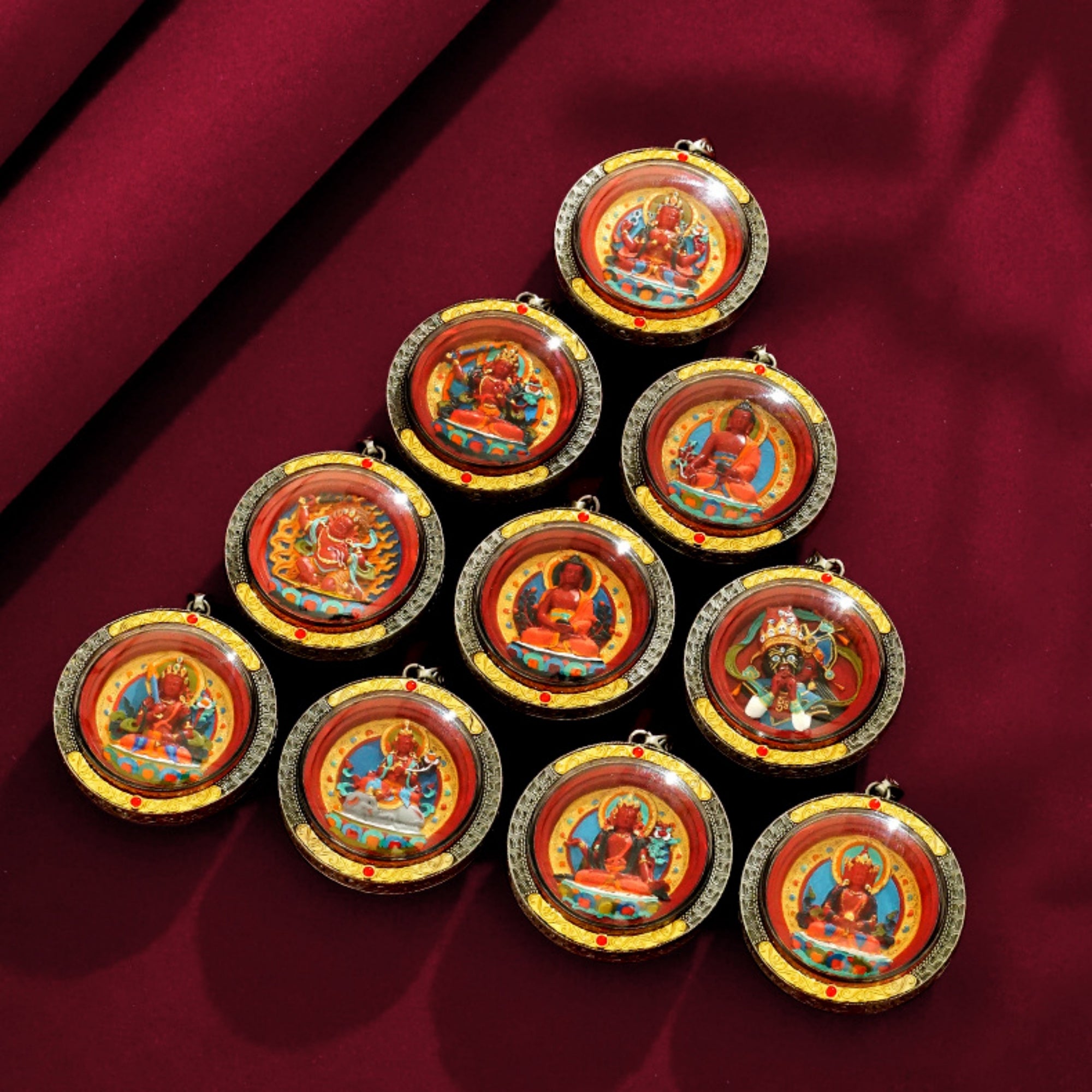 QiLing Aura Round Cinnabar Hand-Painted Thangka Buddha Pendant Necklace