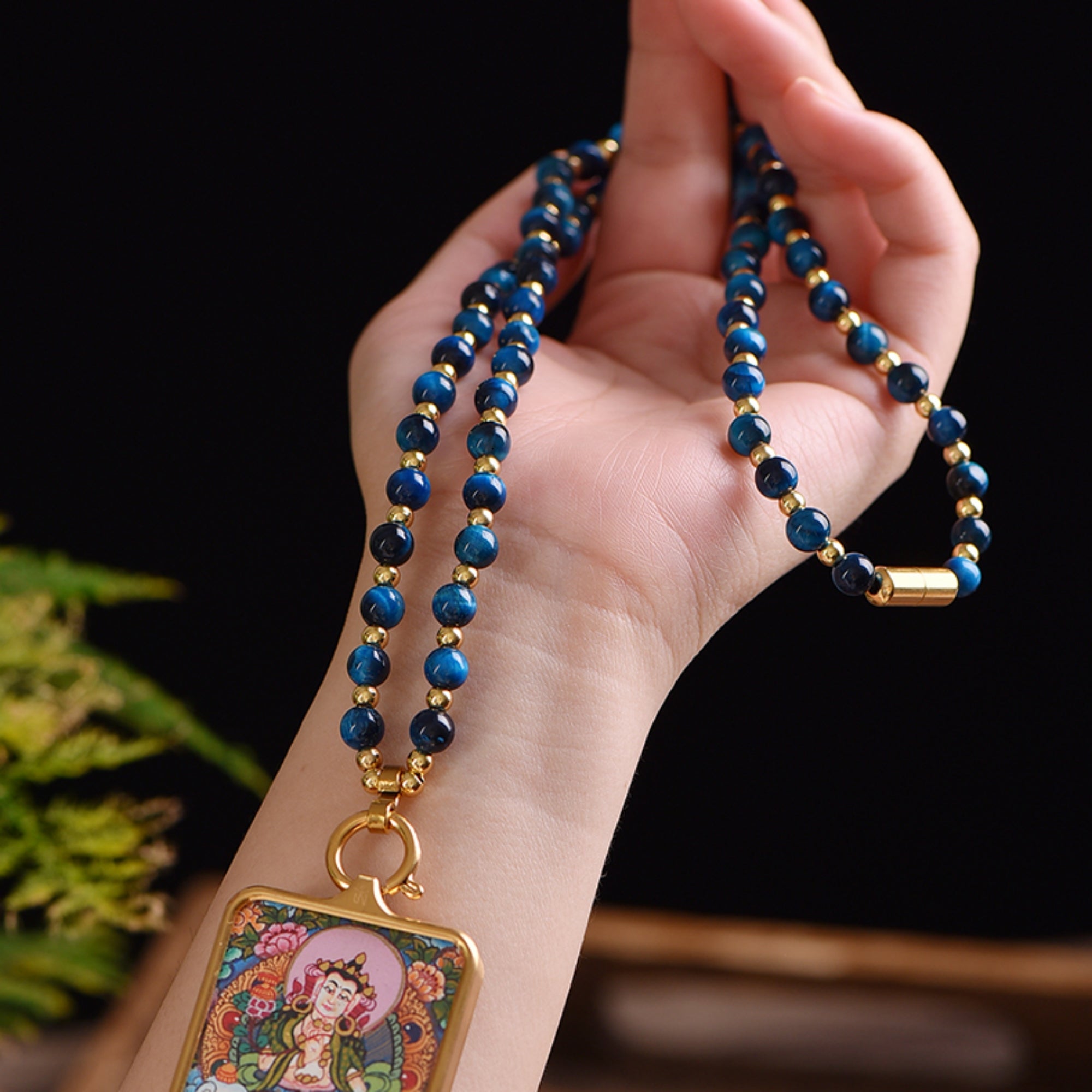 Natural Blue Crystal Handcrafted Thangka Pendant Replacement Chain