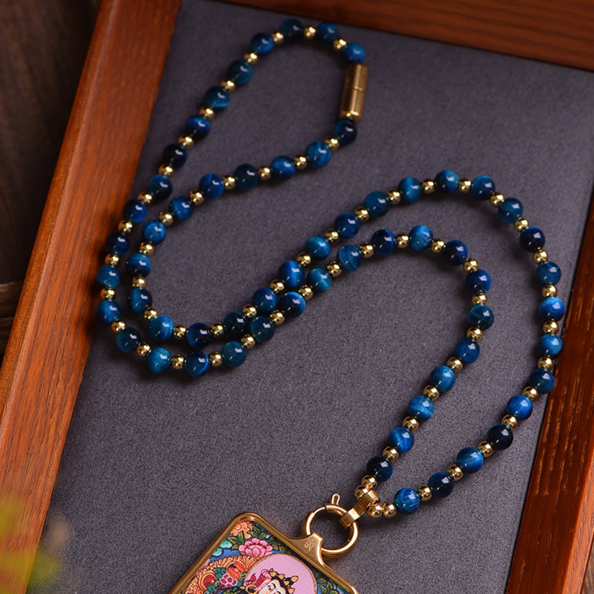 Natural Blue Crystal Handcrafted Thangka Pendant Replacement Chain