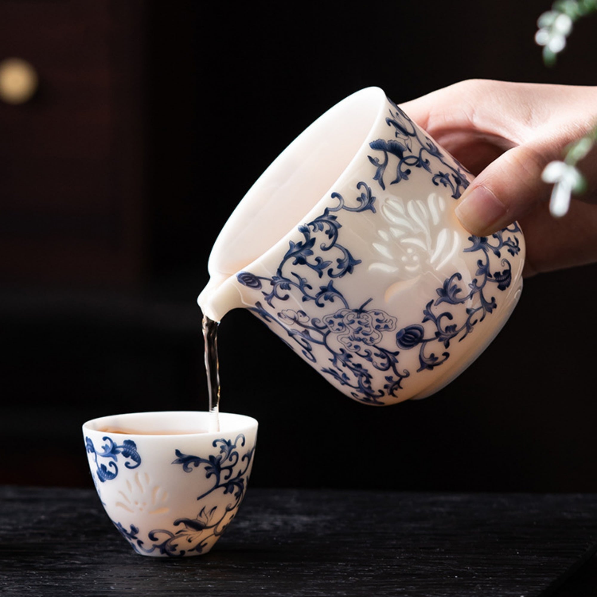Blue and White Pattern Linglong Nephrite Porcelain Tea Set
