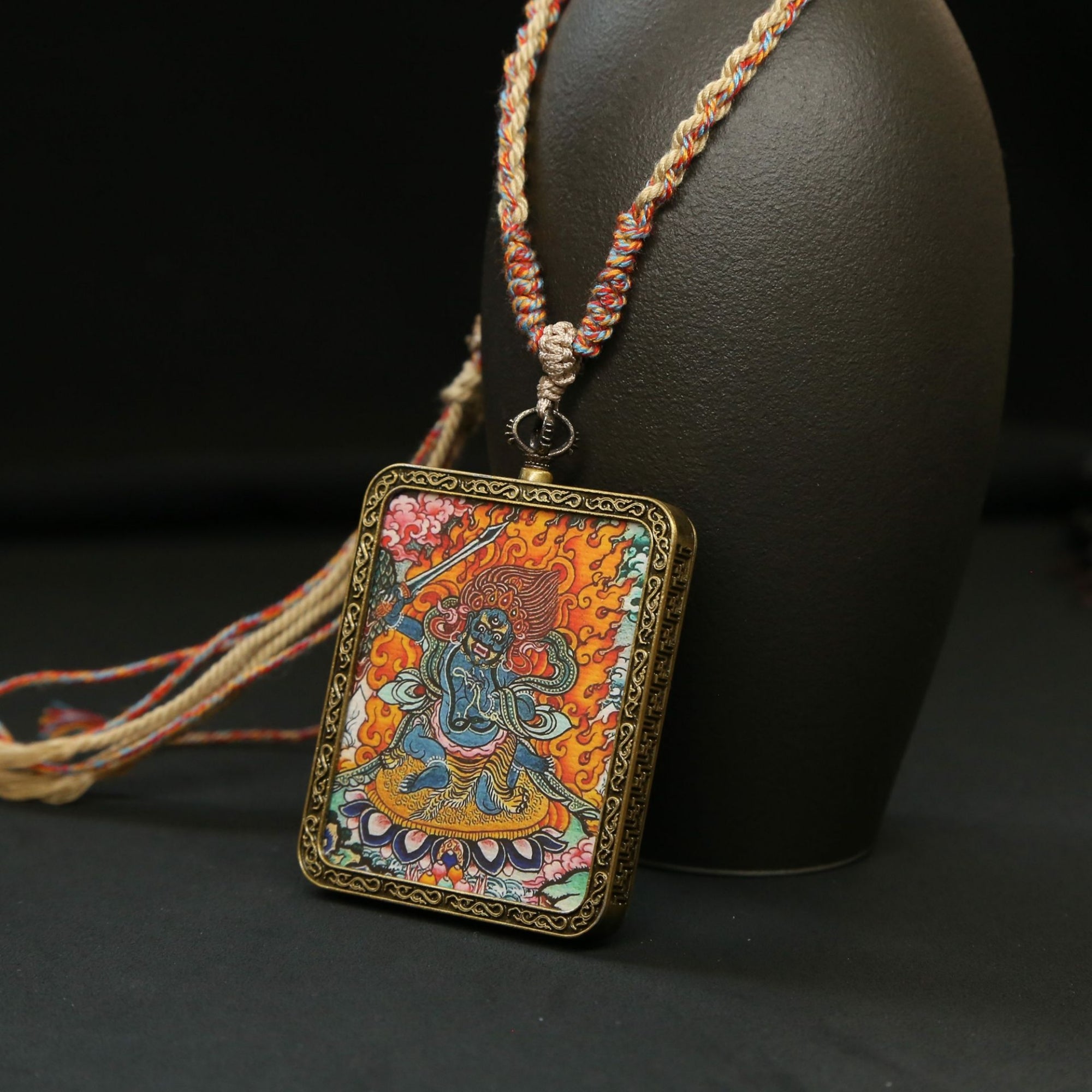 Tibetan Zodiac Protector Buddha Thangka Pendant Necklace