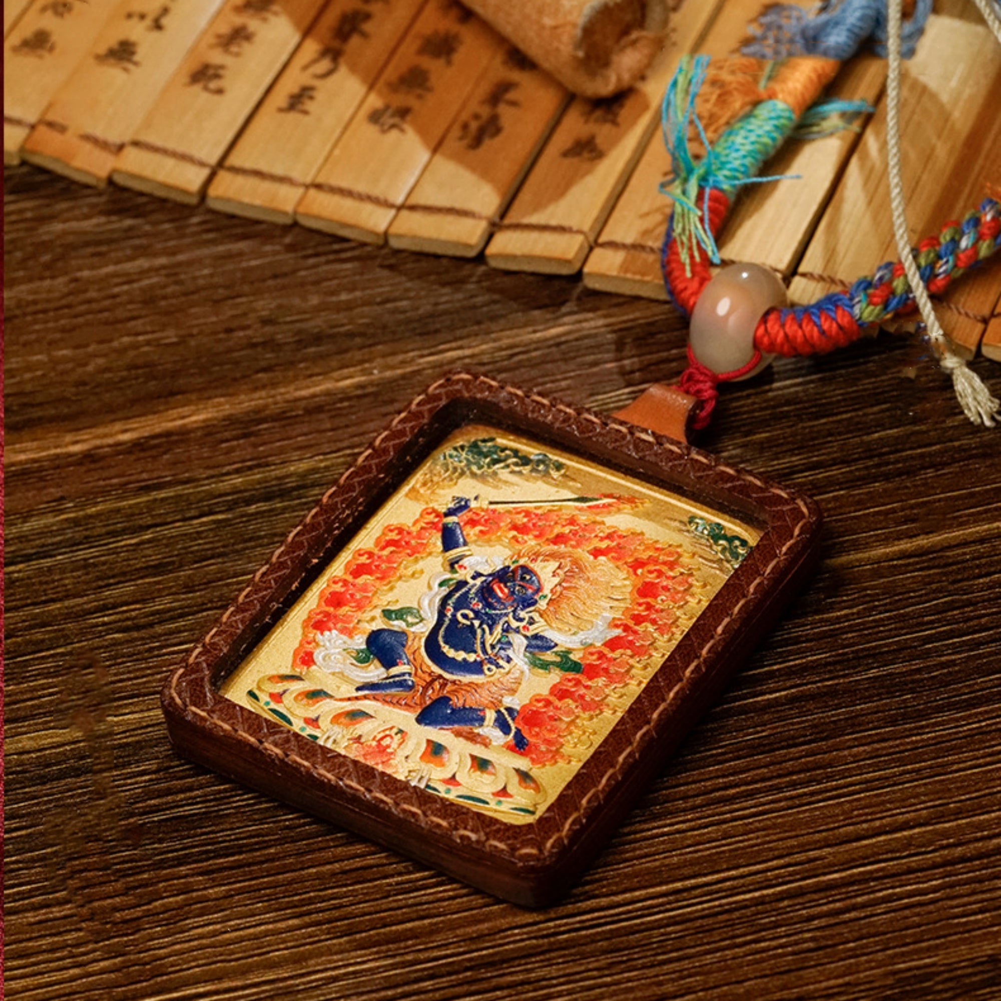 QiLing Aura Hand-Painted Thangka Embossed Pendant Necklace