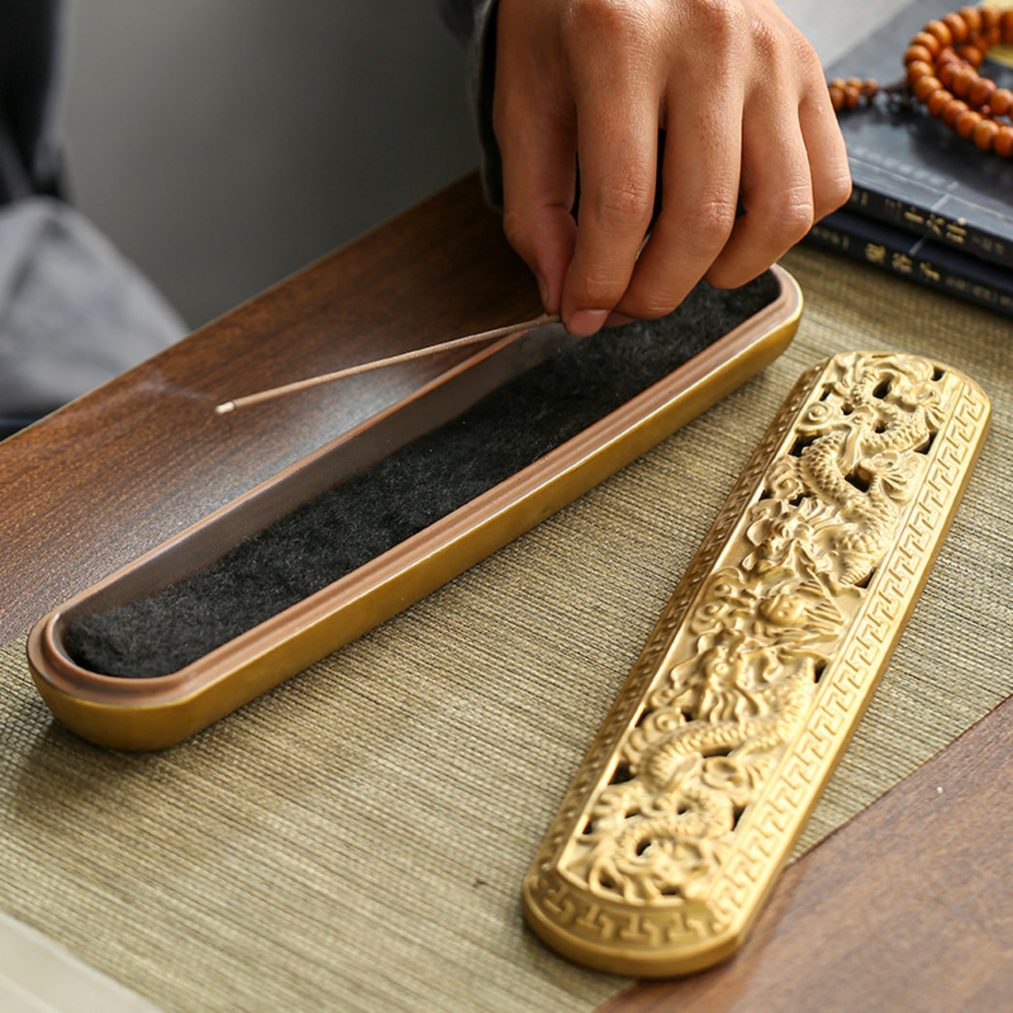 QiLing Aura Dragon Carved Incense Holder Box