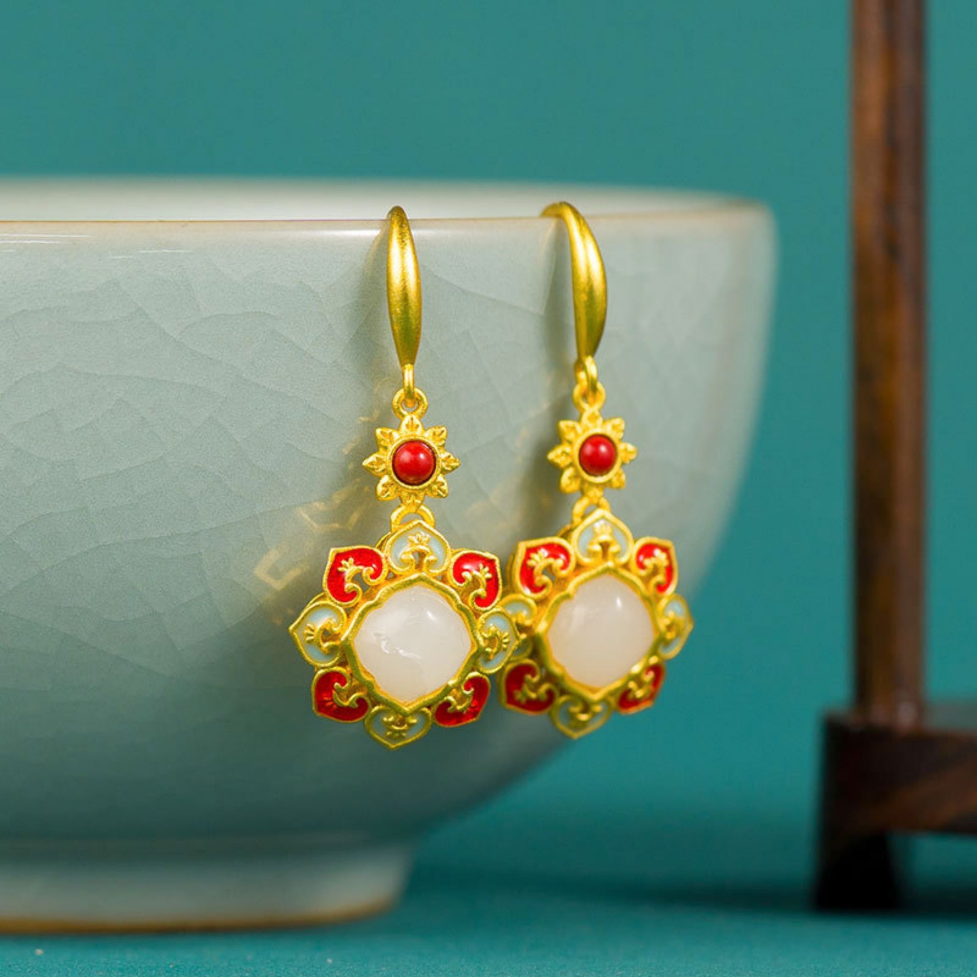 QiLing Aura Jade Sunflower Earrings