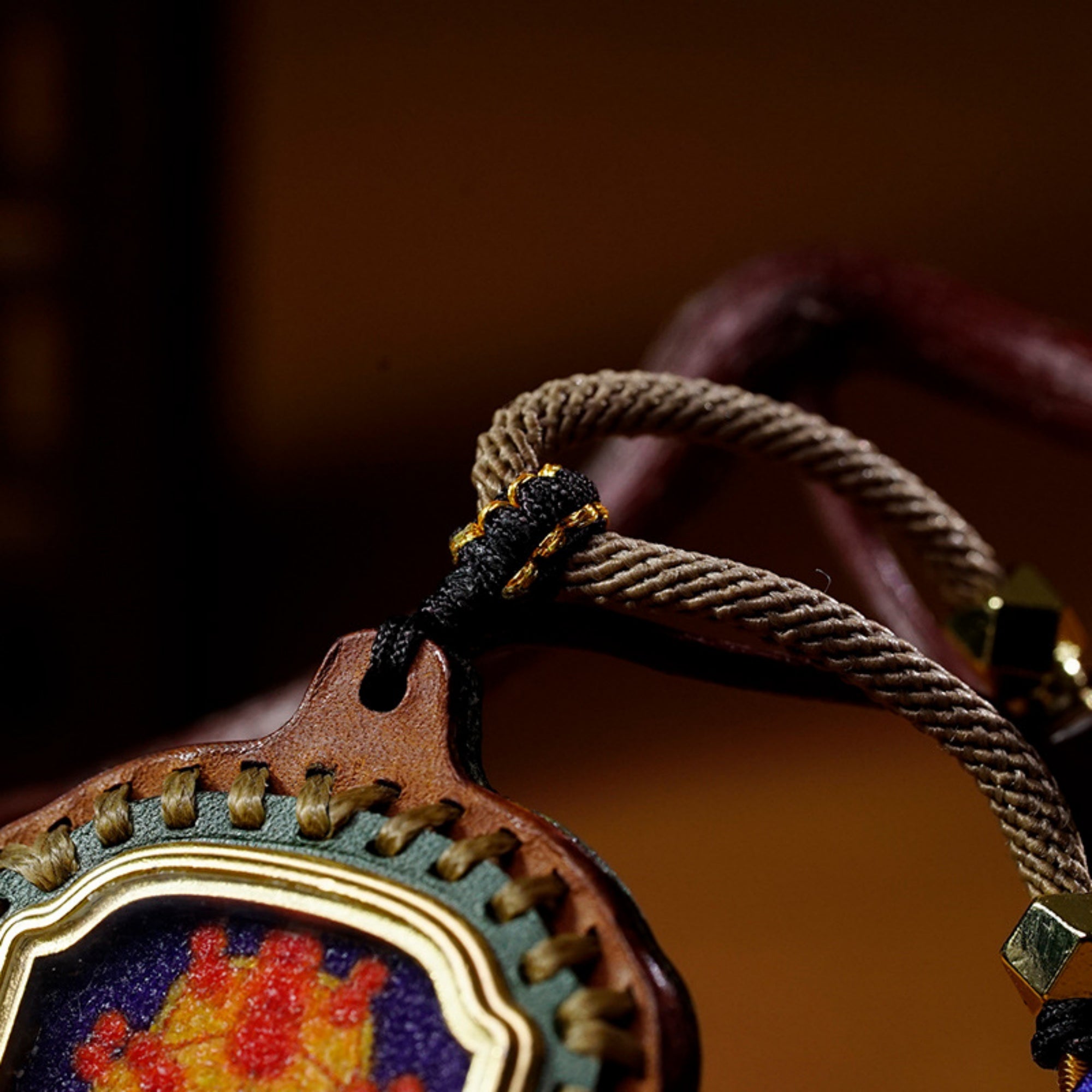 QiLing Aura Tibetan Handmade Gemstone Thangka Buddha Pendant Necklace