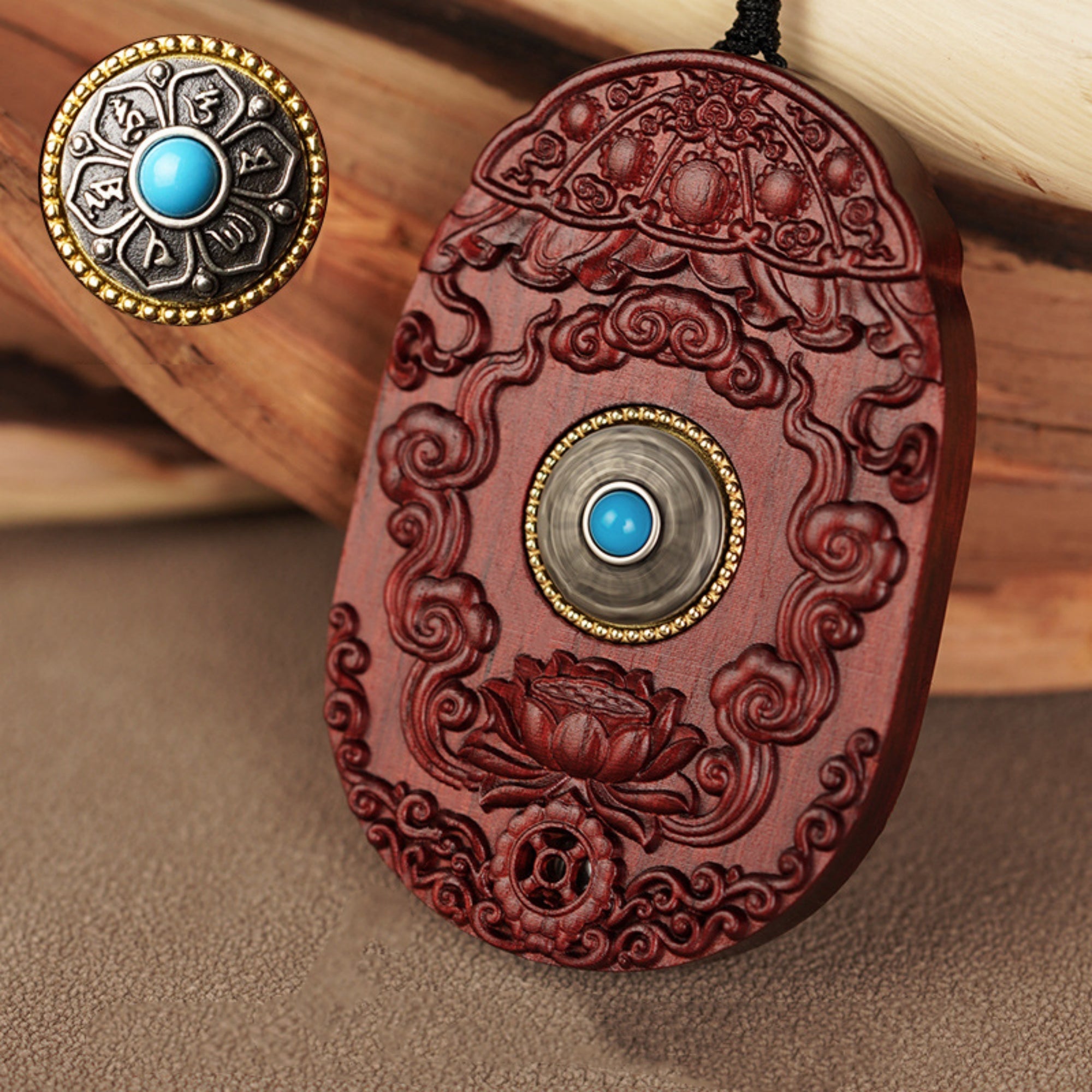 QiLing Aura Hand-Carved Purple Sandalwood Guardian Buddha Pendant Necklace