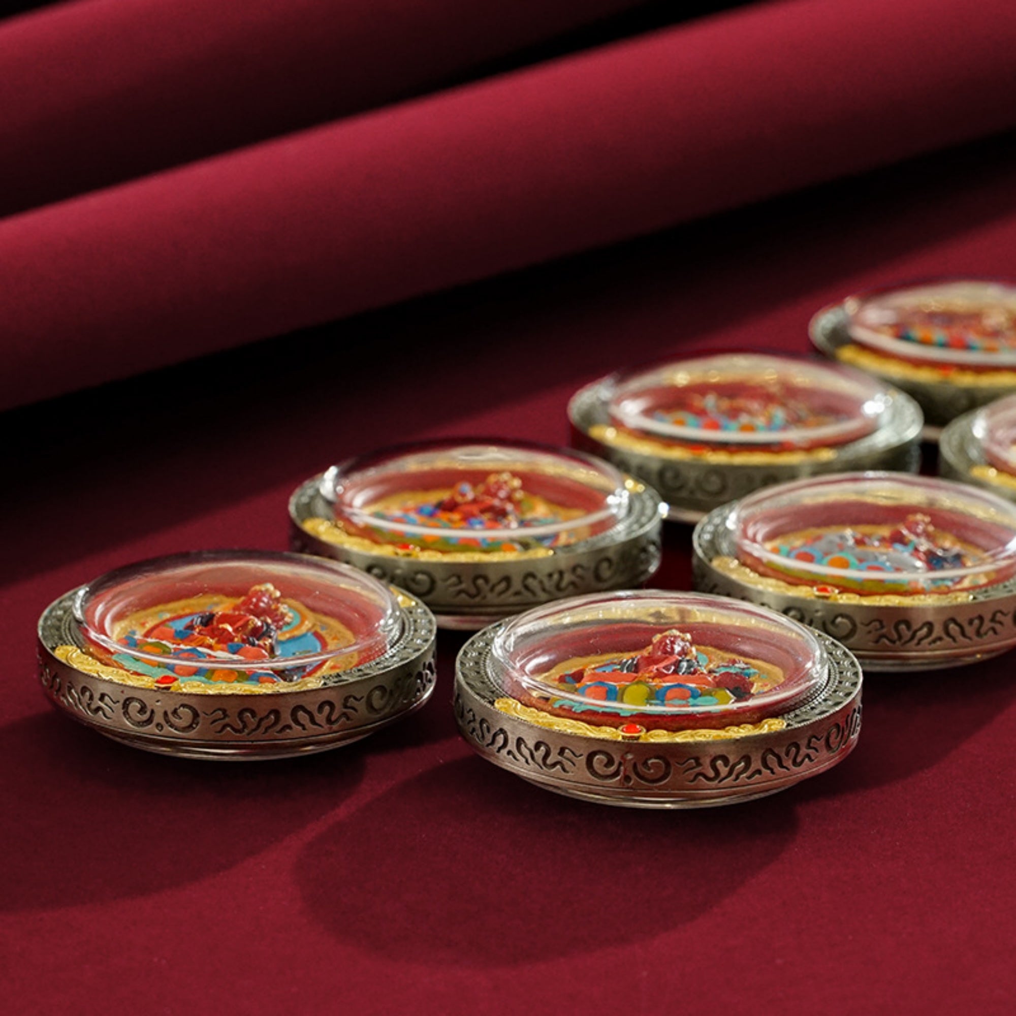 QiLing Aura Round Cinnabar Hand-Painted Thangka Buddha Pendant Necklace