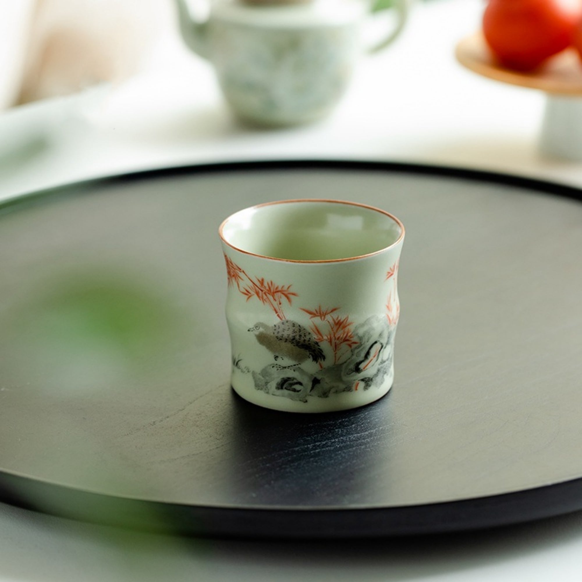 QiLing Aura Handmade Bamboo-Shaped Ru Kiln Ceramic Tea Cup
