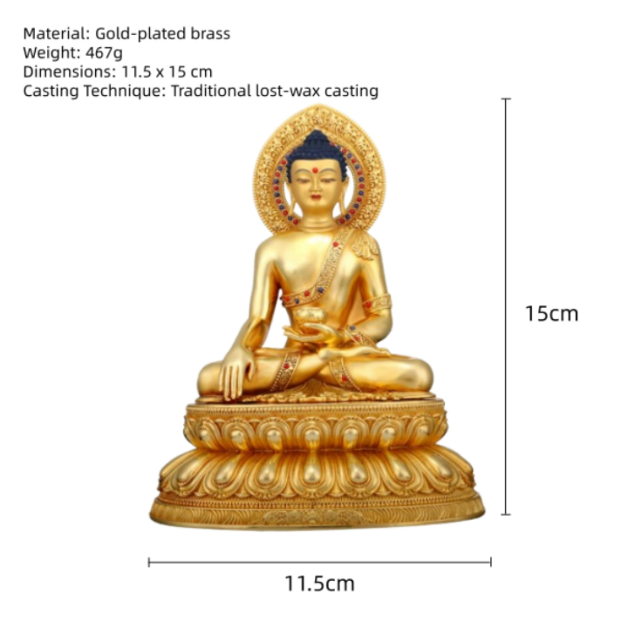 Handcrafted Gilt Brass Shakyamuni Buddha Statue for Home Altar