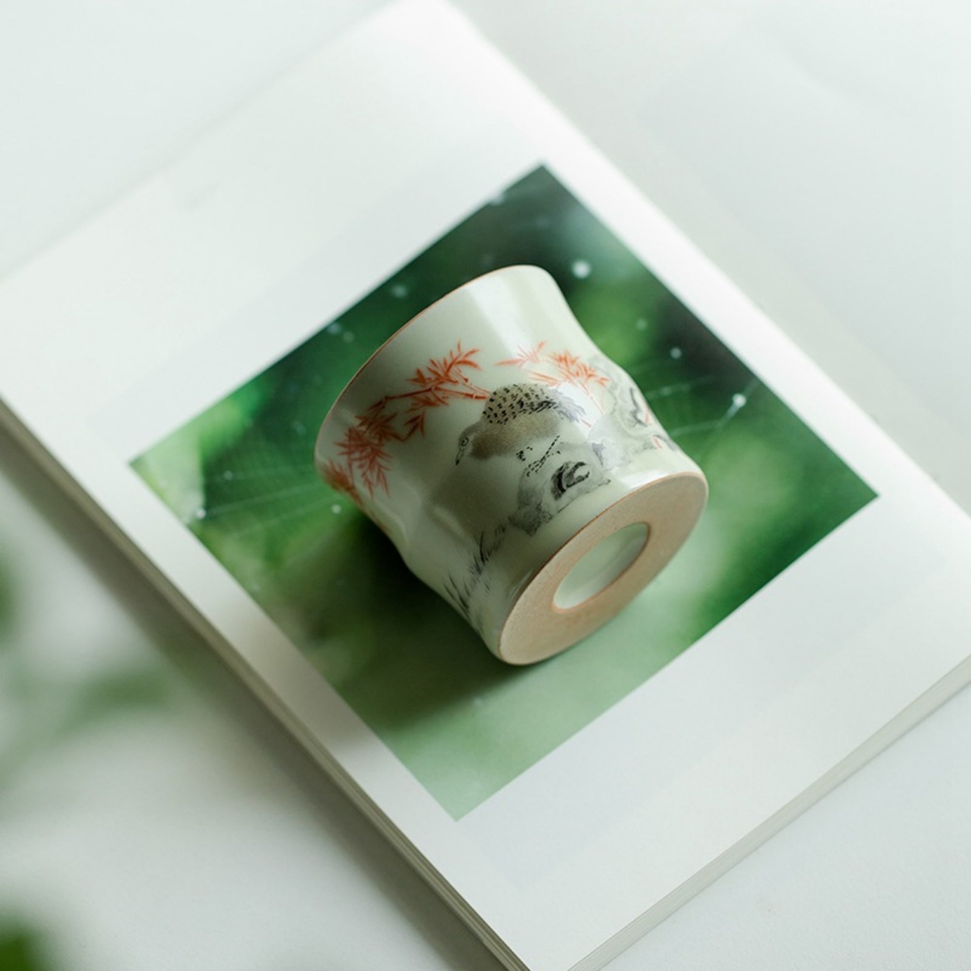 QiLing Aura Handmade Bamboo-Shaped Ru Kiln Ceramic Tea Cup