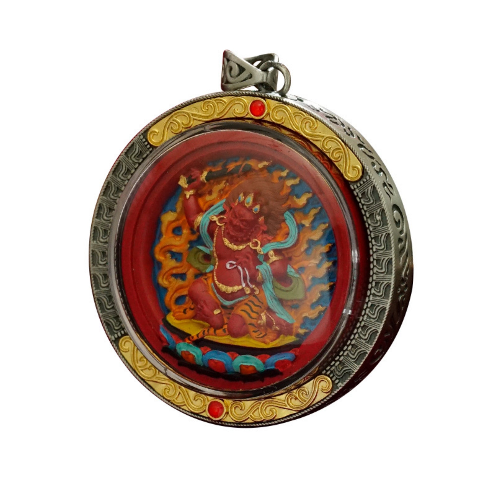 QiLing Aura Round Cinnabar Hand-Painted Thangka Buddha Pendant Necklace