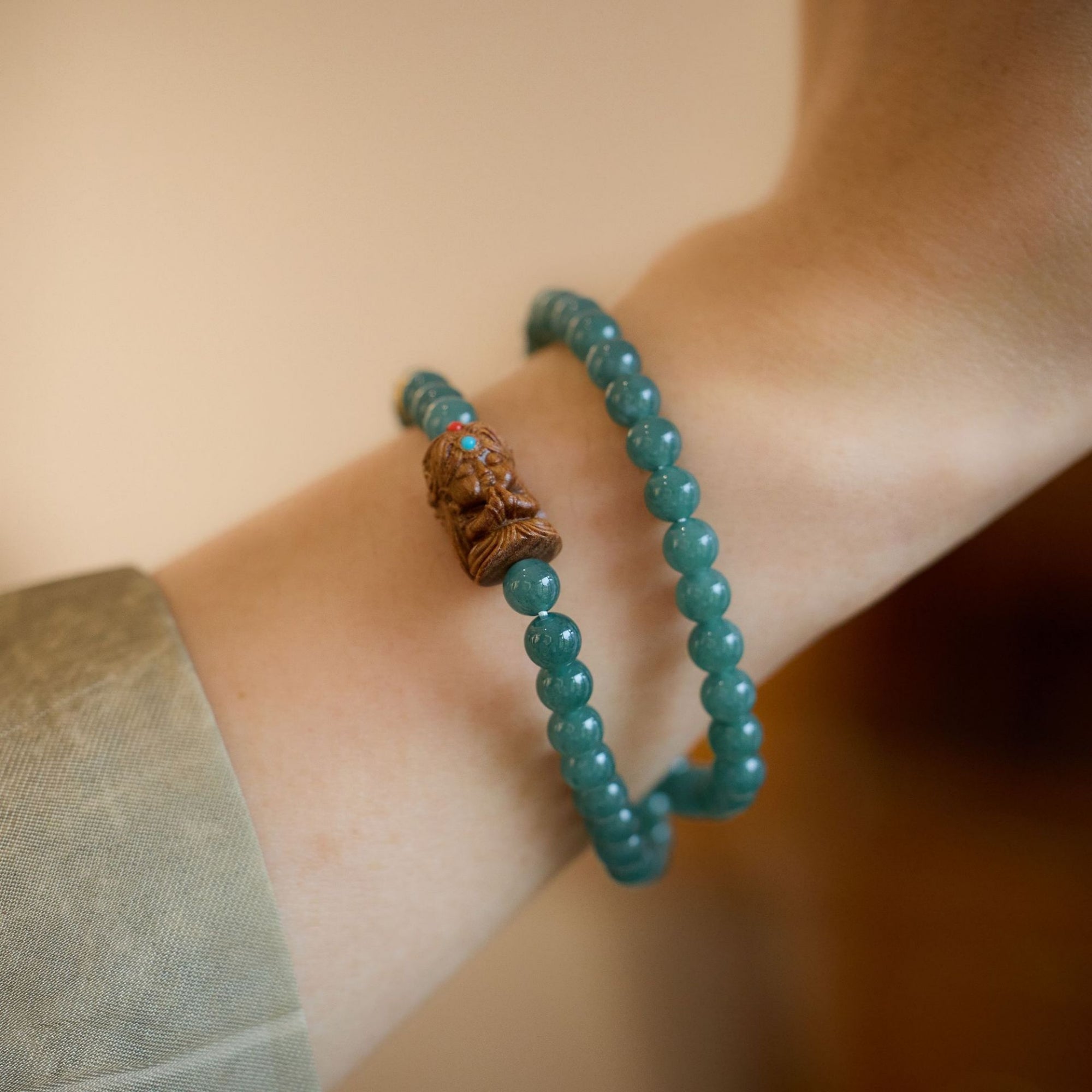 Tibetan Jadeite Zakiram Blessing Prayer Beads Bracelet
