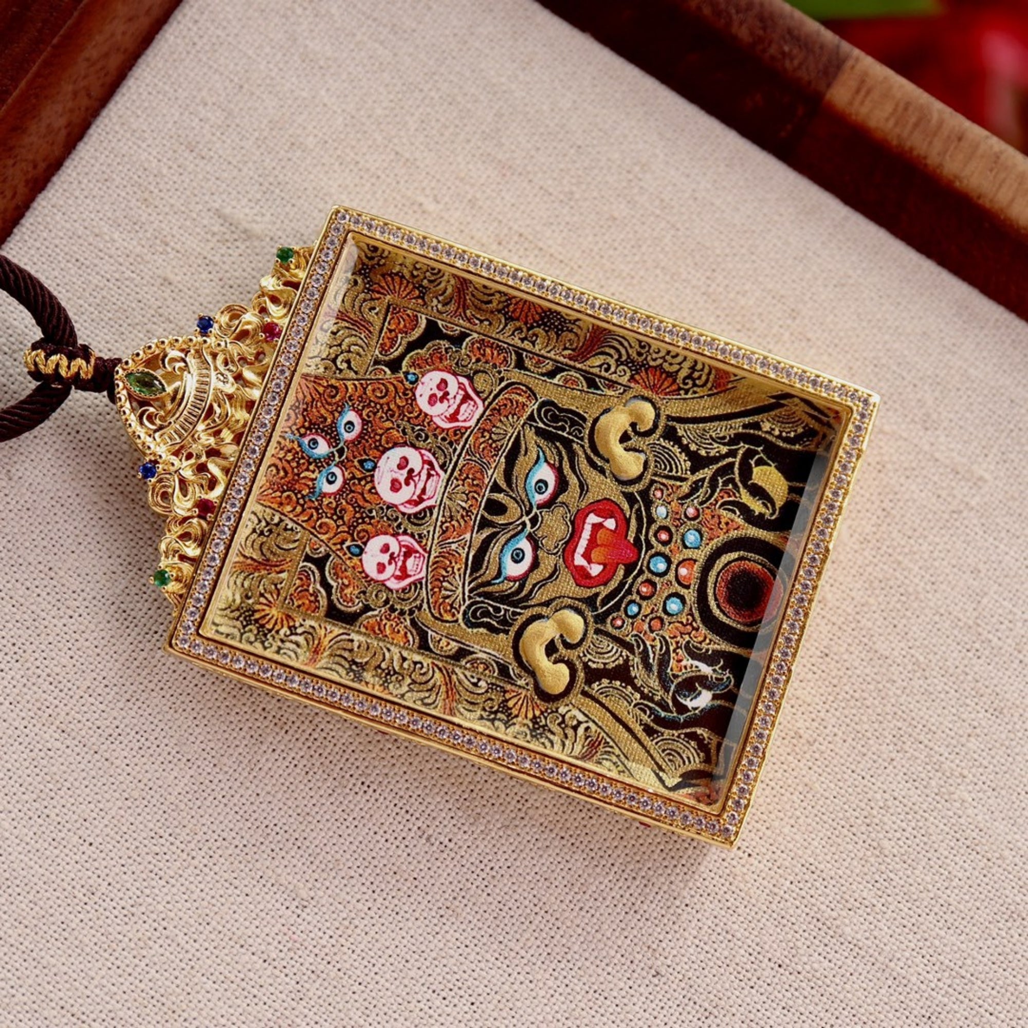 Tibetan Hand-Painted Zakiram Thangka Amulet Necklace