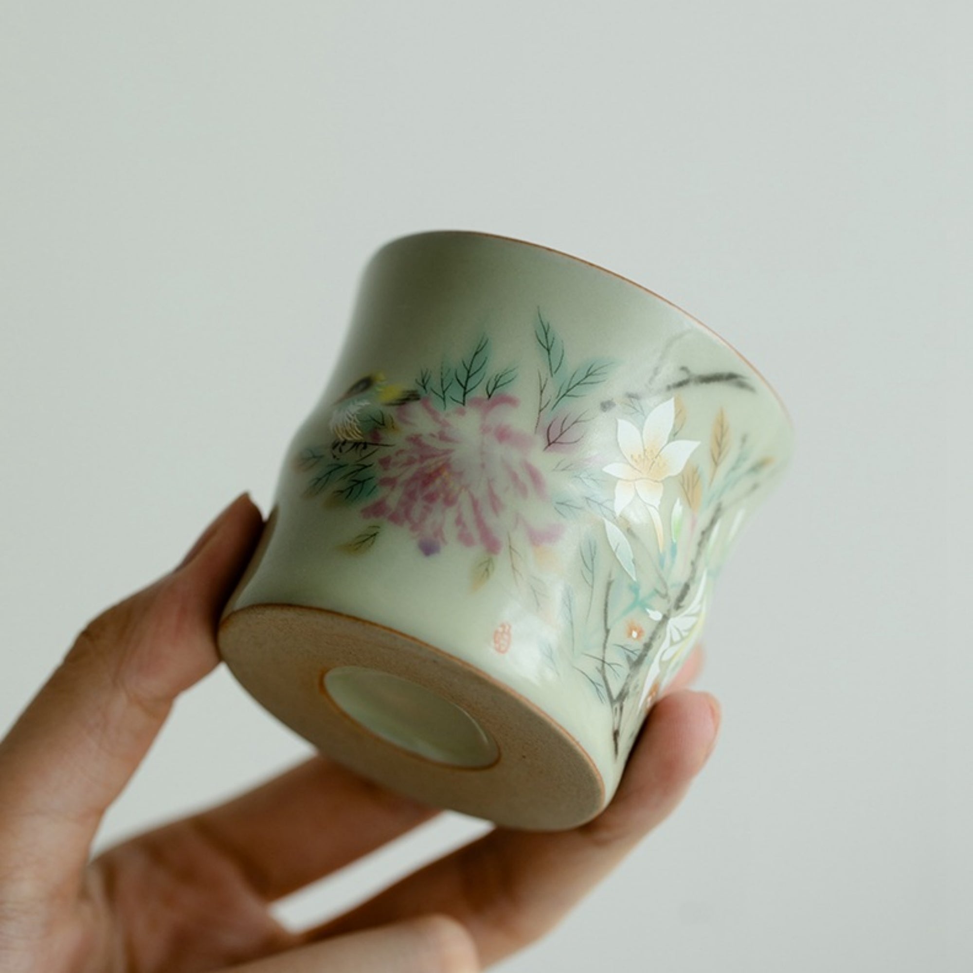 QiLing Aura Handmade Bamboo-Shaped Ru Kiln Ceramic Tea Cup