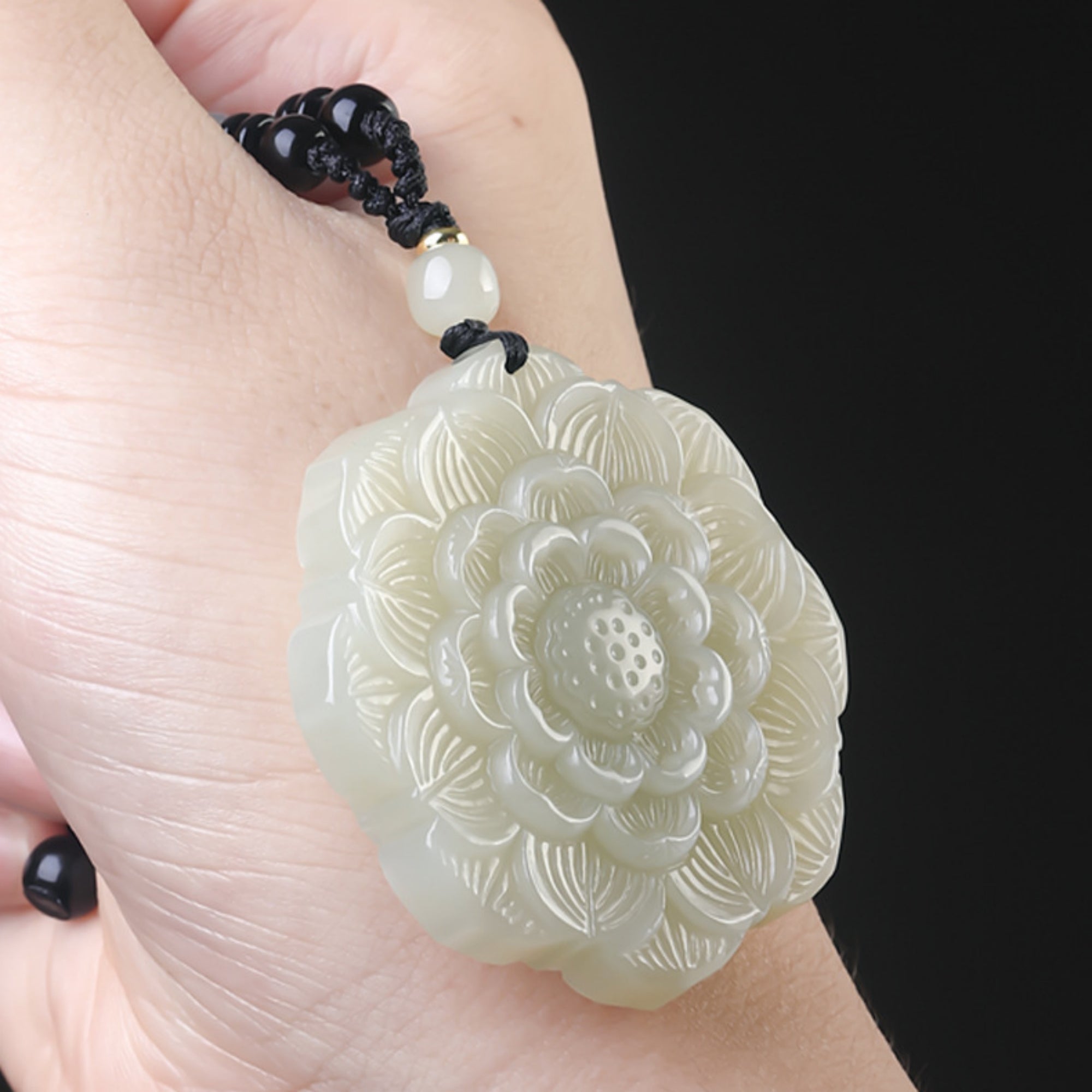 Natural Jade Zen Lotus Lucky Charm Pendant Necklace