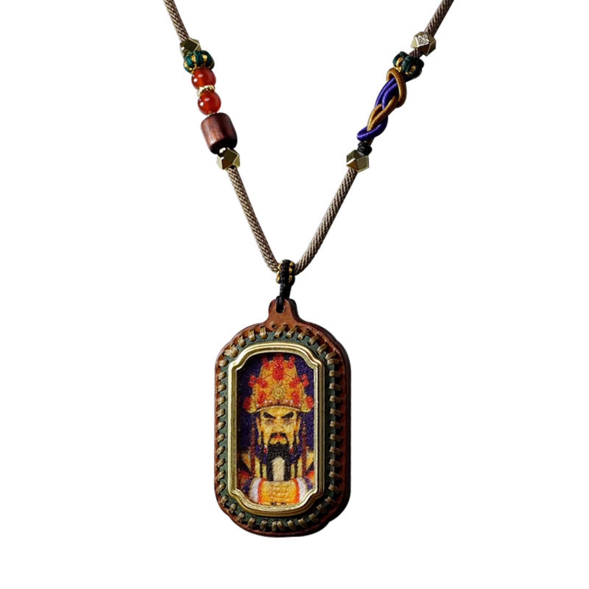 QiLing Aura Tibetan Handmade Gemstone Thangka Buddha Pendant Necklace