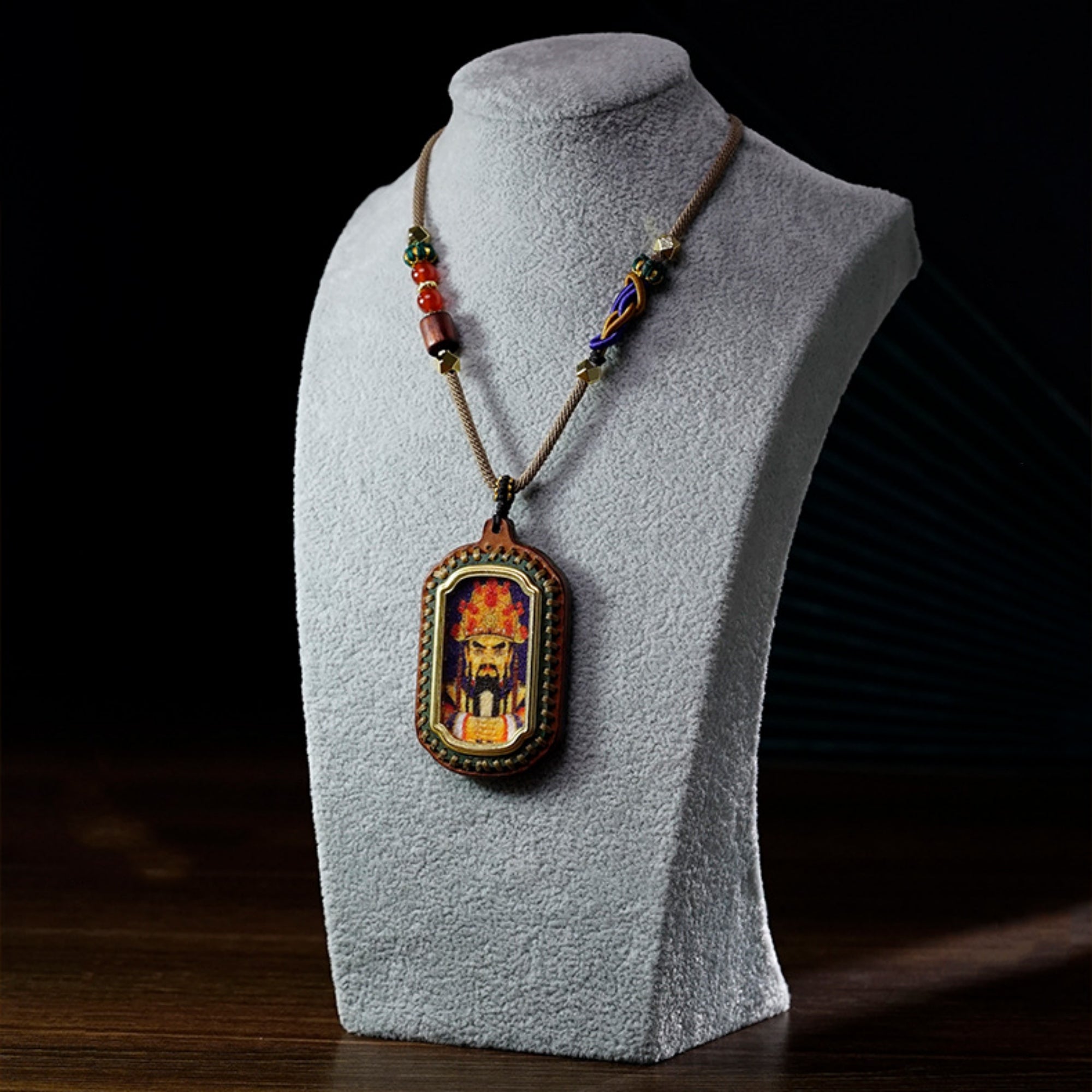 QiLing Aura Tibetan Handmade Gemstone Thangka Buddha Pendant Necklace