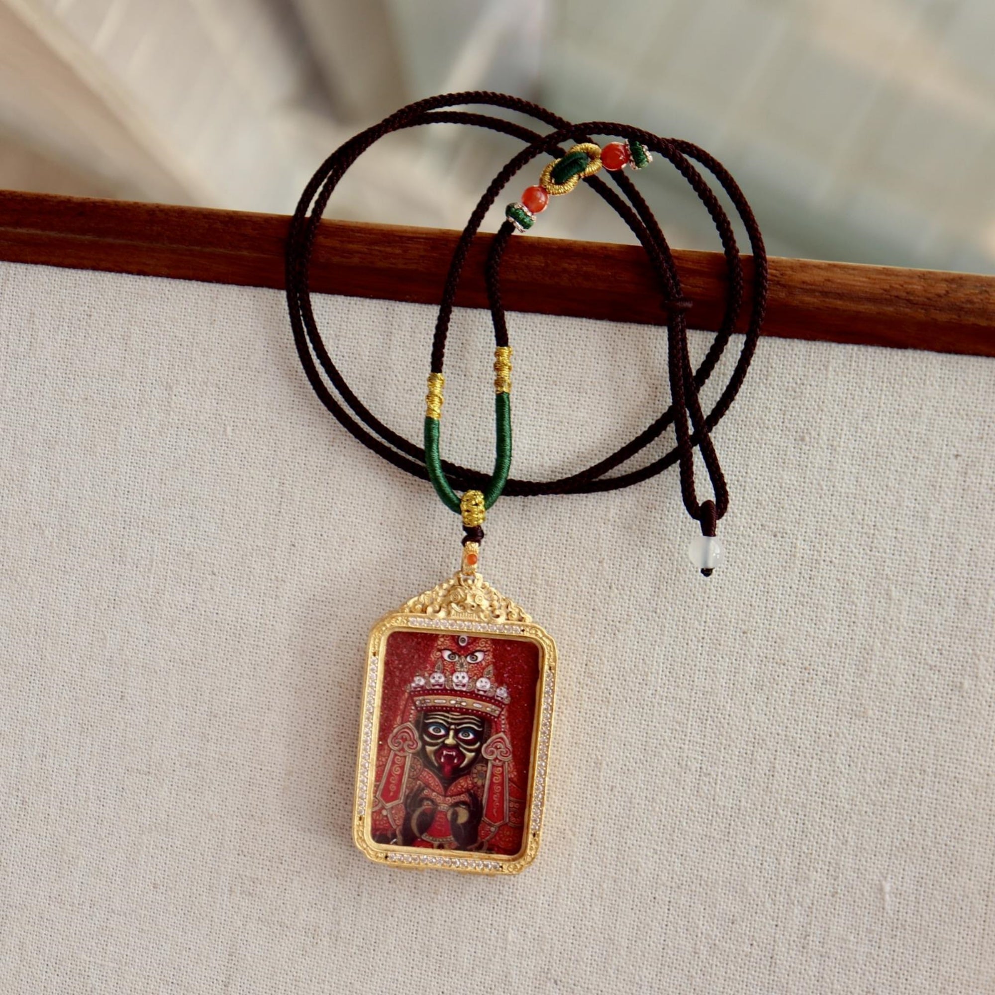 Tibetan Double-Sided Zakiram & Green Tara Thangka Pendant Necklace