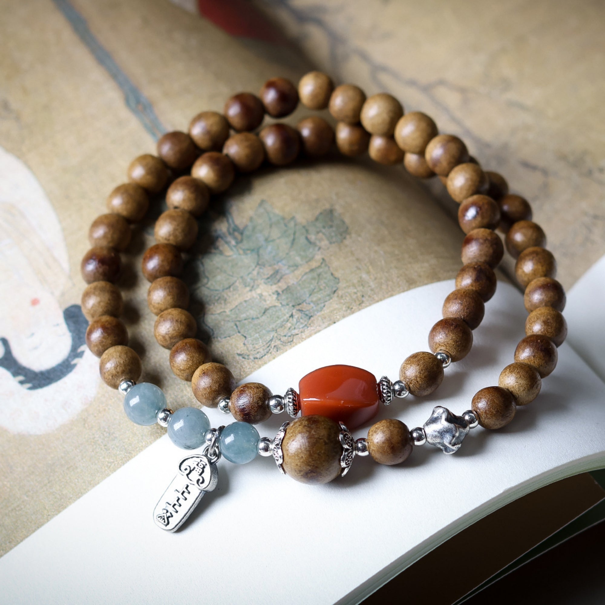 Agarwood & Red Agate Mala Wrap Bracelet