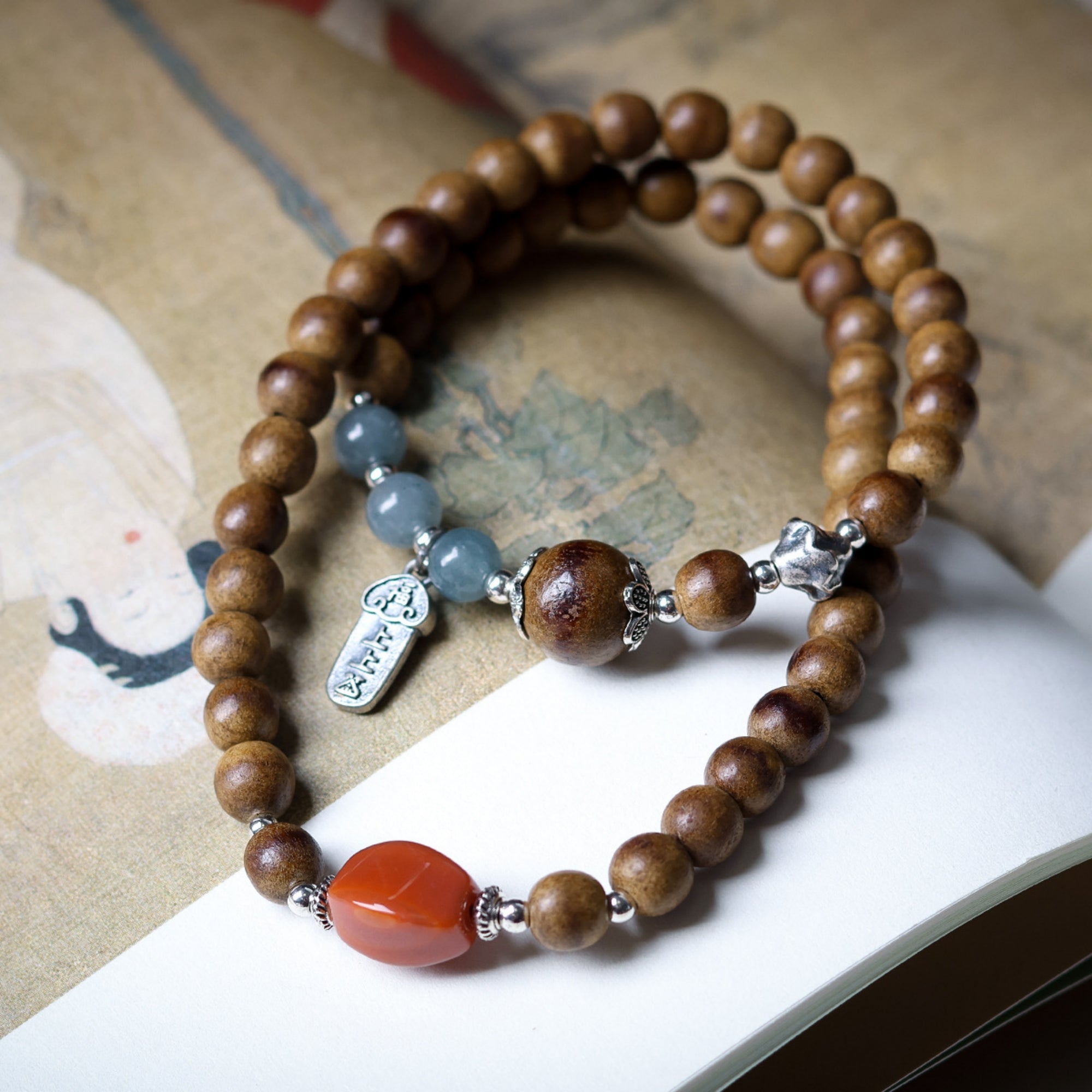 Agarwood & Red Agate Mala Wrap Bracelet