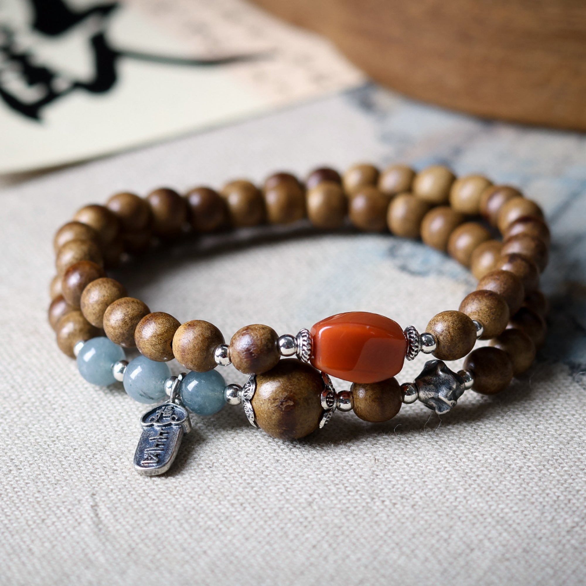 Agarwood & Red Agate Mala Wrap Bracelet