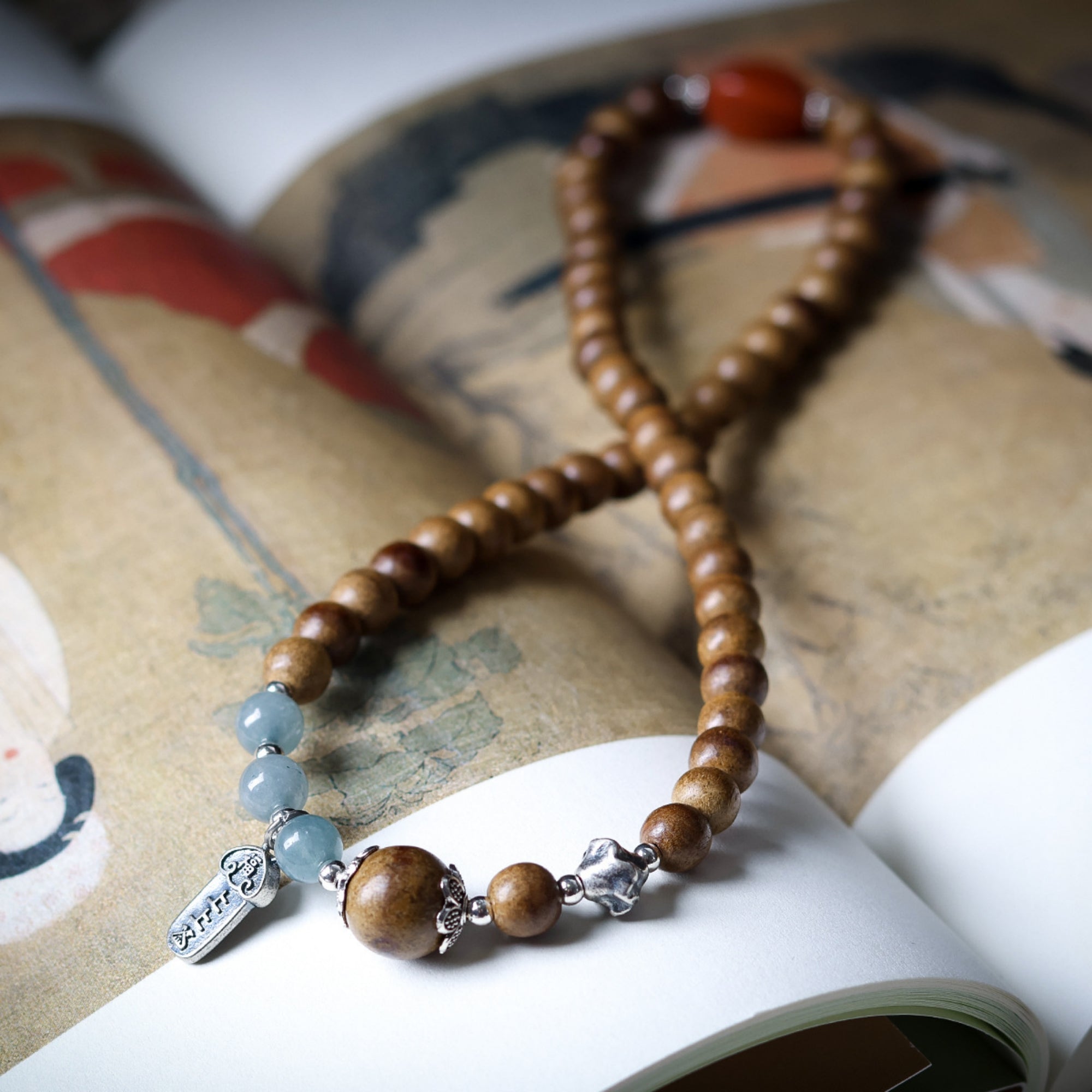 Agarwood & Red Agate Mala Wrap Bracelet
