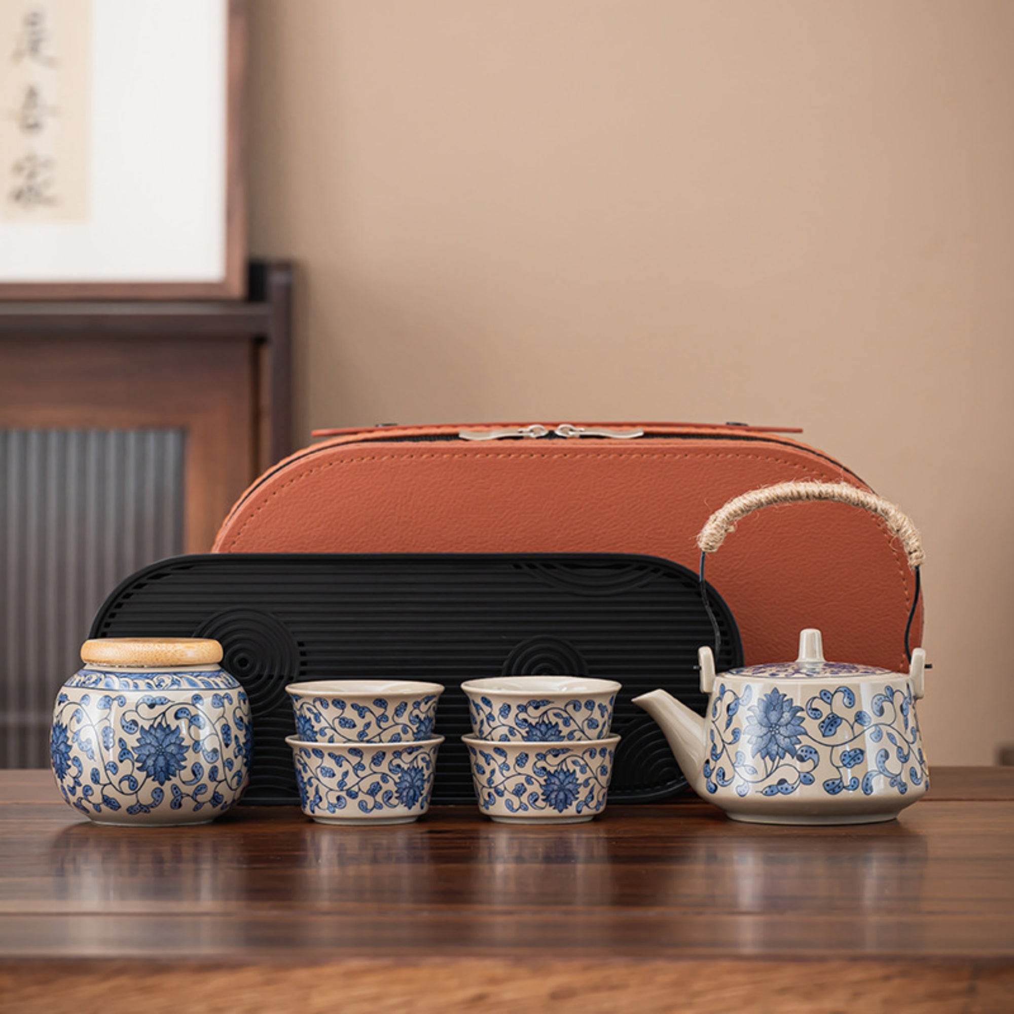 Blue and White Porcelain Flower Tea Set