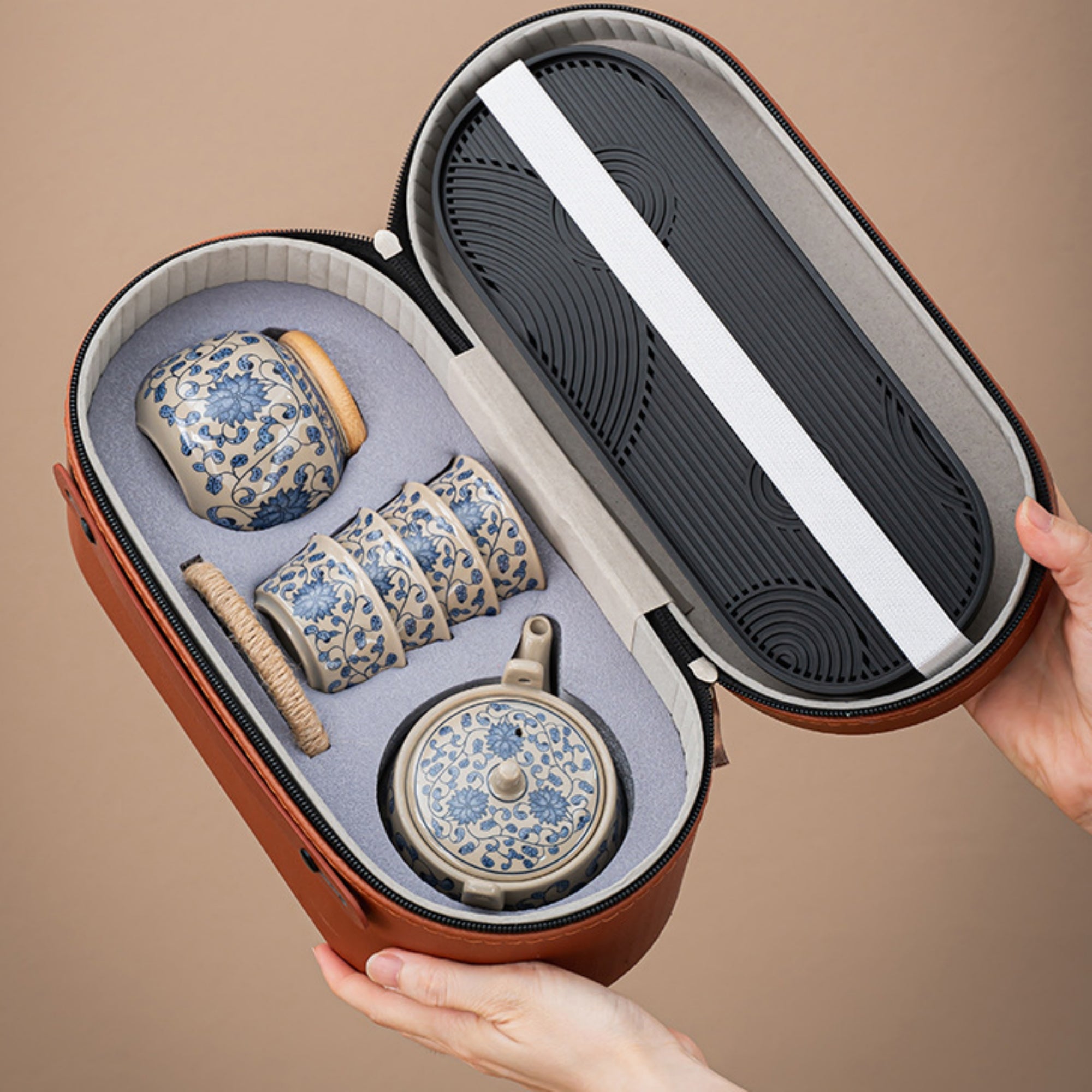 Blue and White Porcelain Flower Tea Set