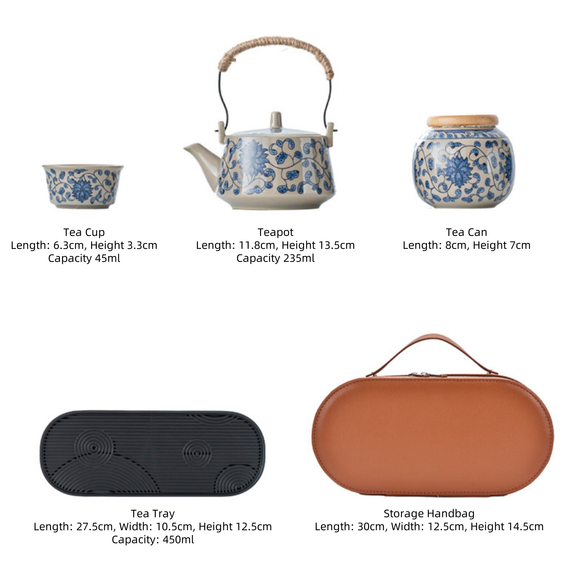 Blue and White Porcelain Flower Tea Set