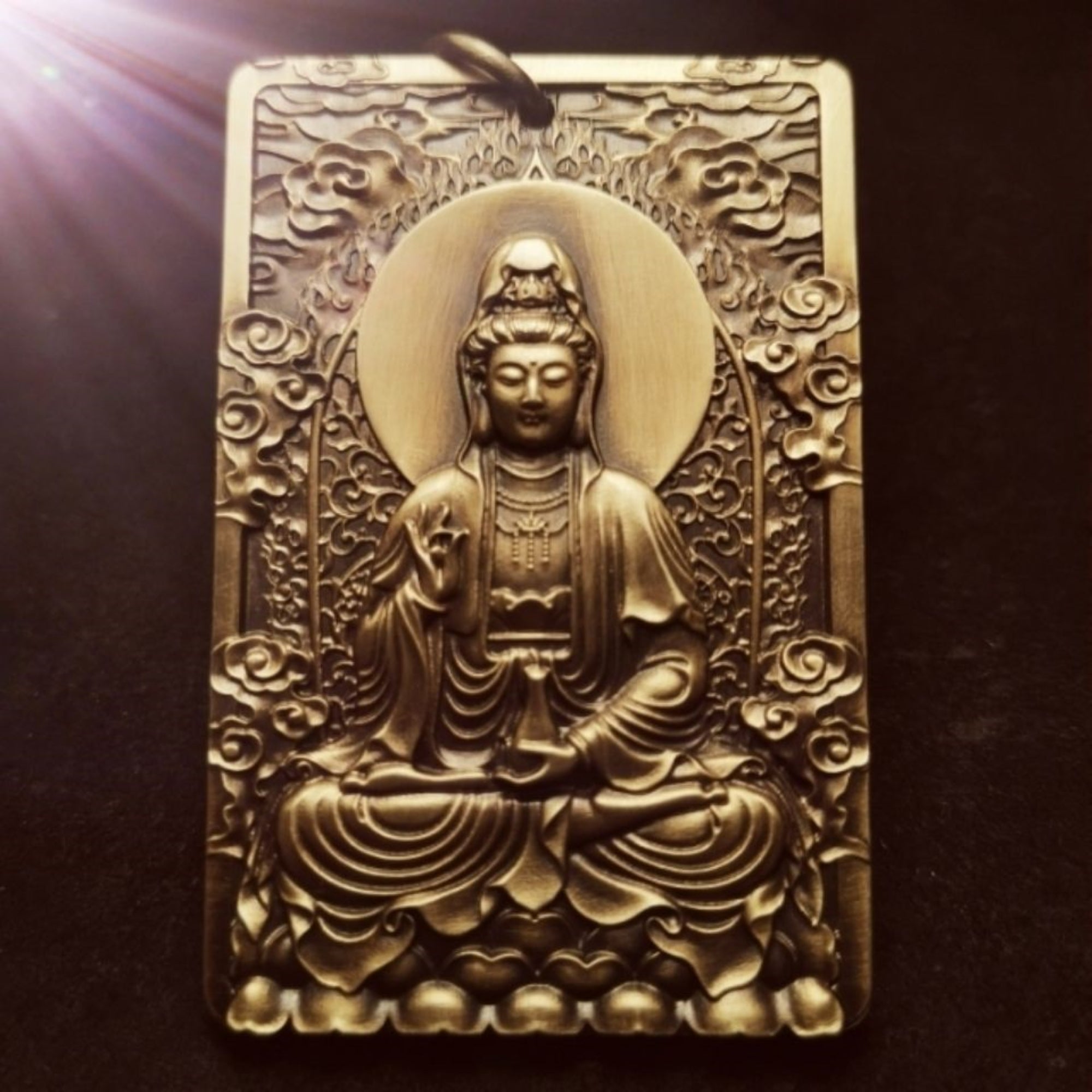 Brass Guanyin Bodhisattva (Avalokiteshvara) Amulet Pendant Necklace