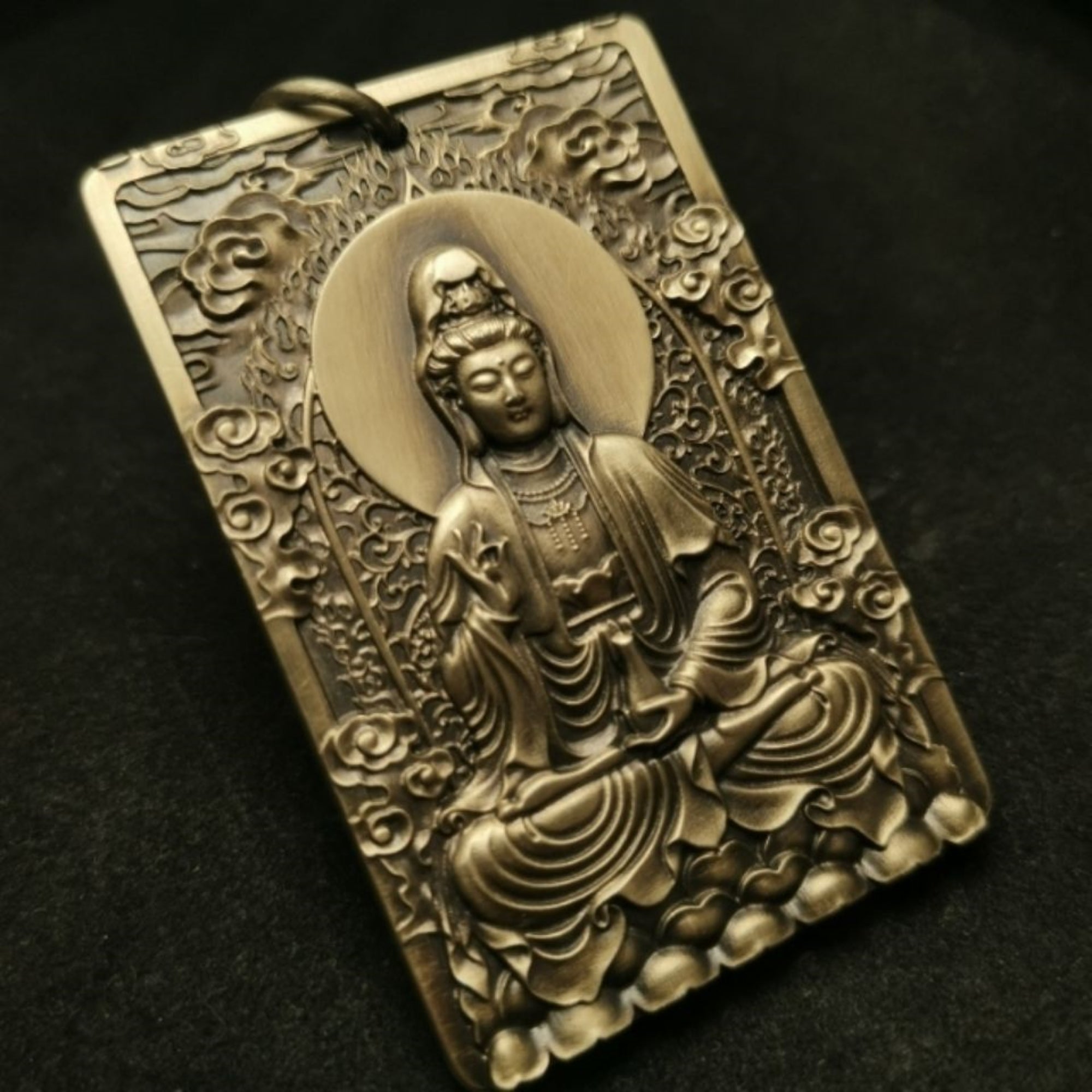 Brass Guanyin Bodhisattva (Avalokiteshvara) Amulet Pendant Necklace