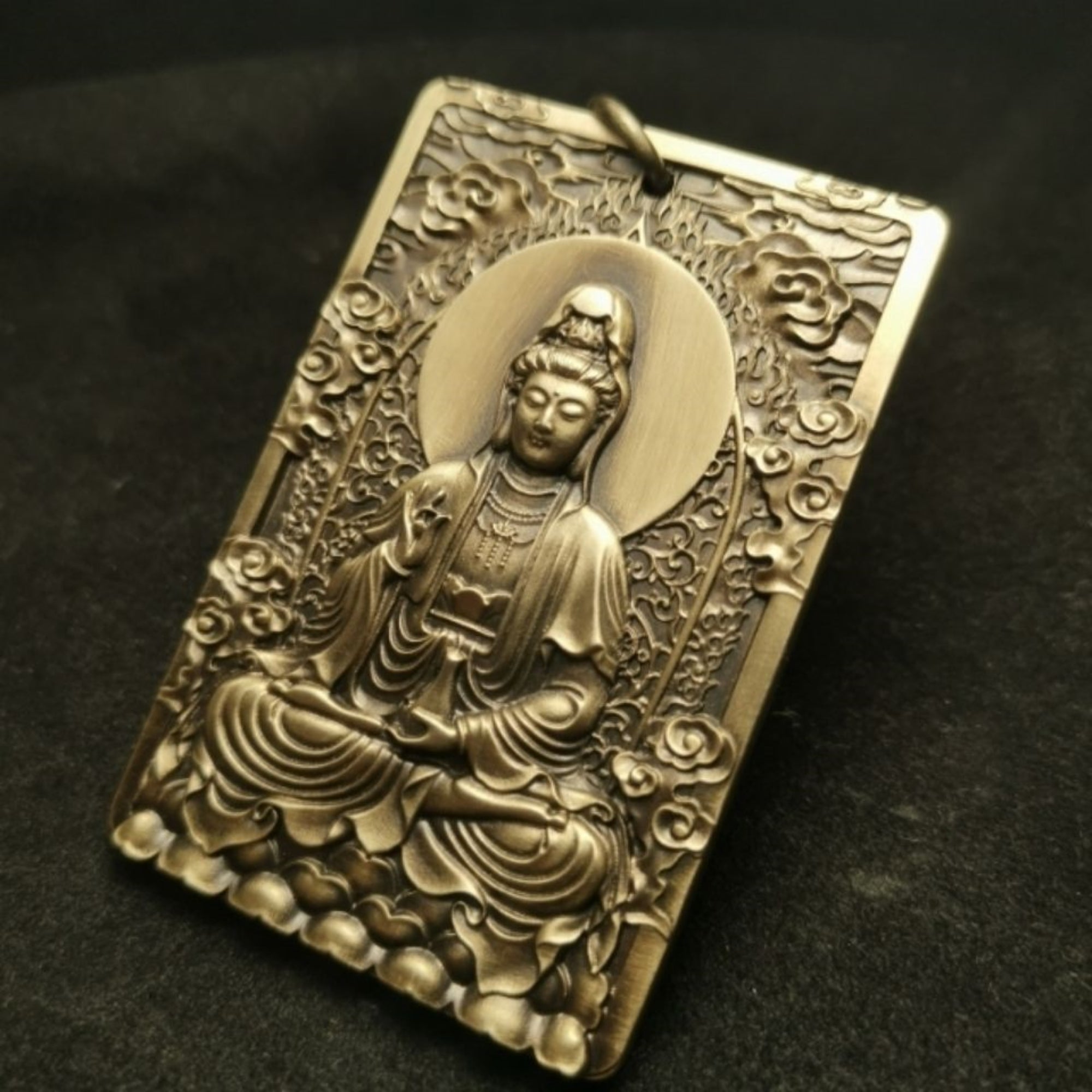 Brass Guanyin Bodhisattva (Avalokiteshvara) Amulet Pendant Necklace