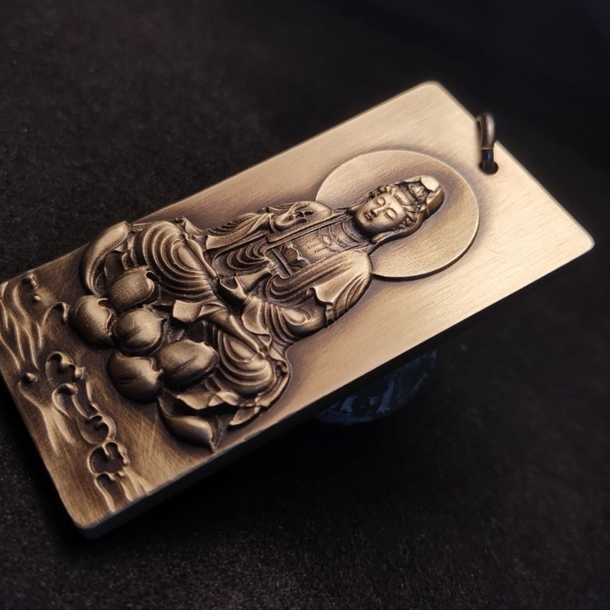 Brass “Moon Rising Over the Sea” Guanyin Bodhisattva Amulet Pendant Necklace