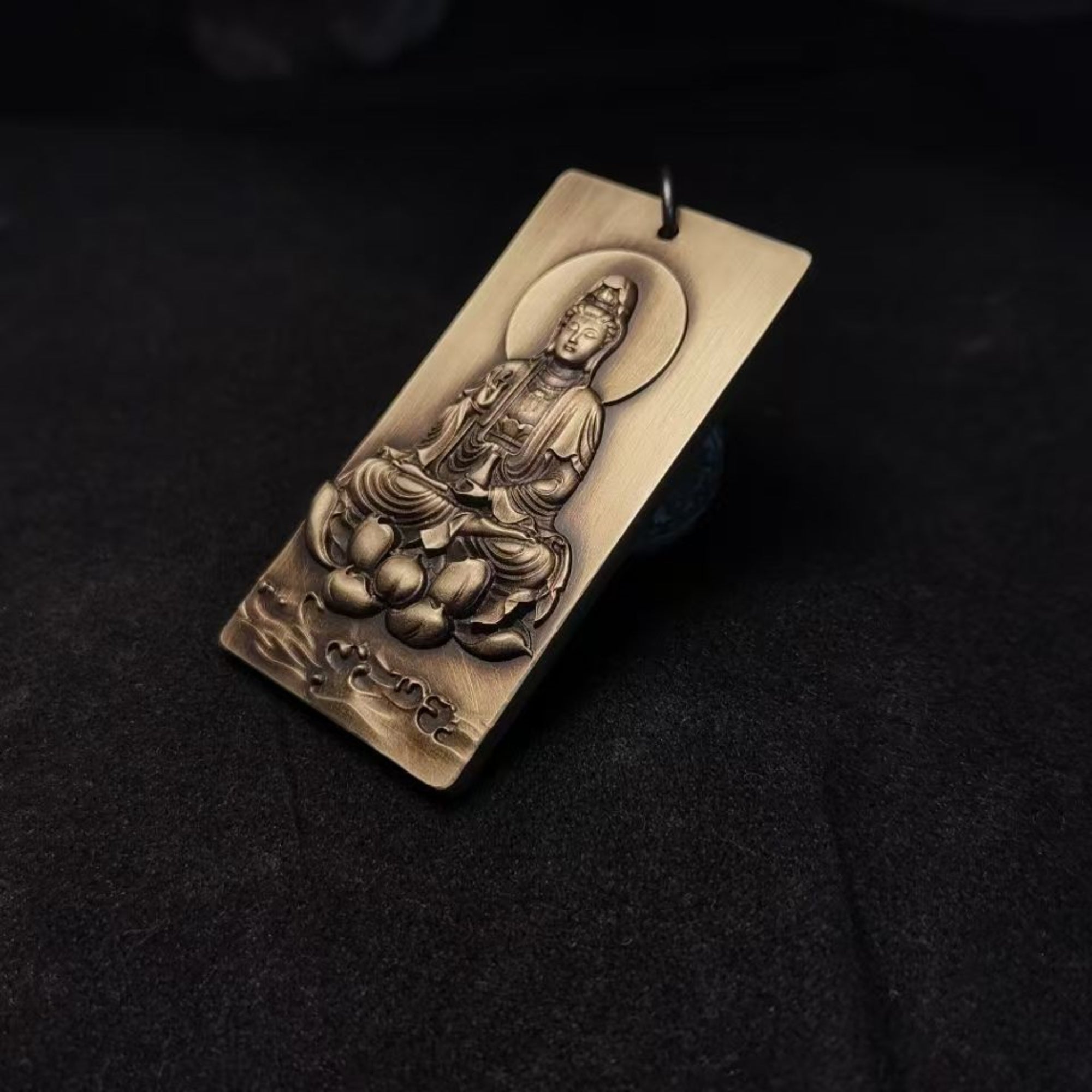 Brass “Moon Rising Over the Sea” Guanyin Bodhisattva Amulet Pendant Necklace