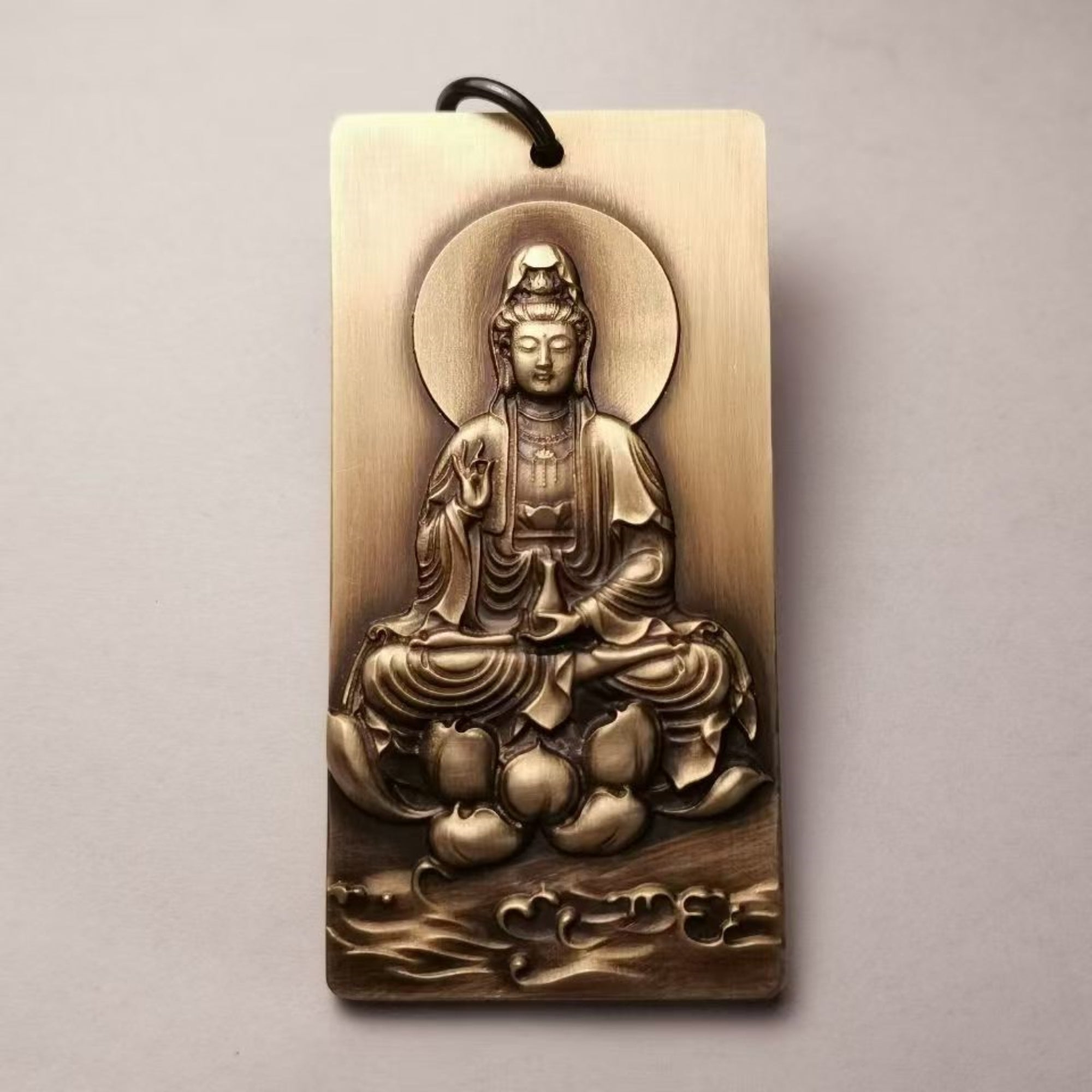 Brass “Moon Rising Over the Sea” Guanyin Bodhisattva Amulet Pendant Necklace