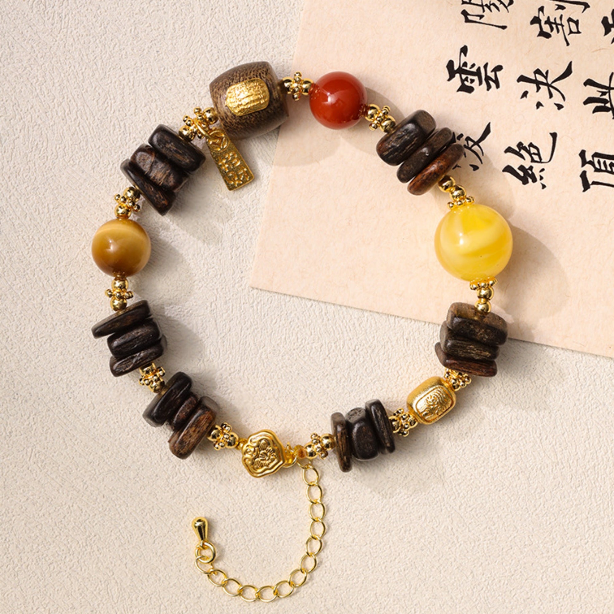 Dragon’s Breath Free-Form Agarwood & Agate Mala Bracelet