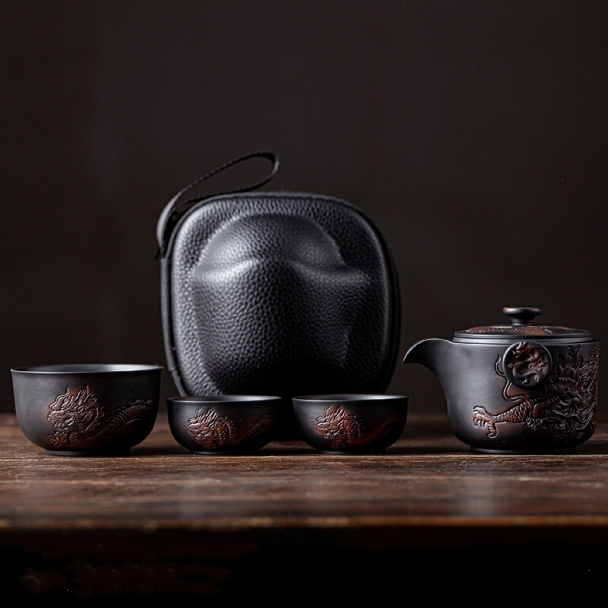 Eastern Dragon Pattern Purple Pottery Tea Set