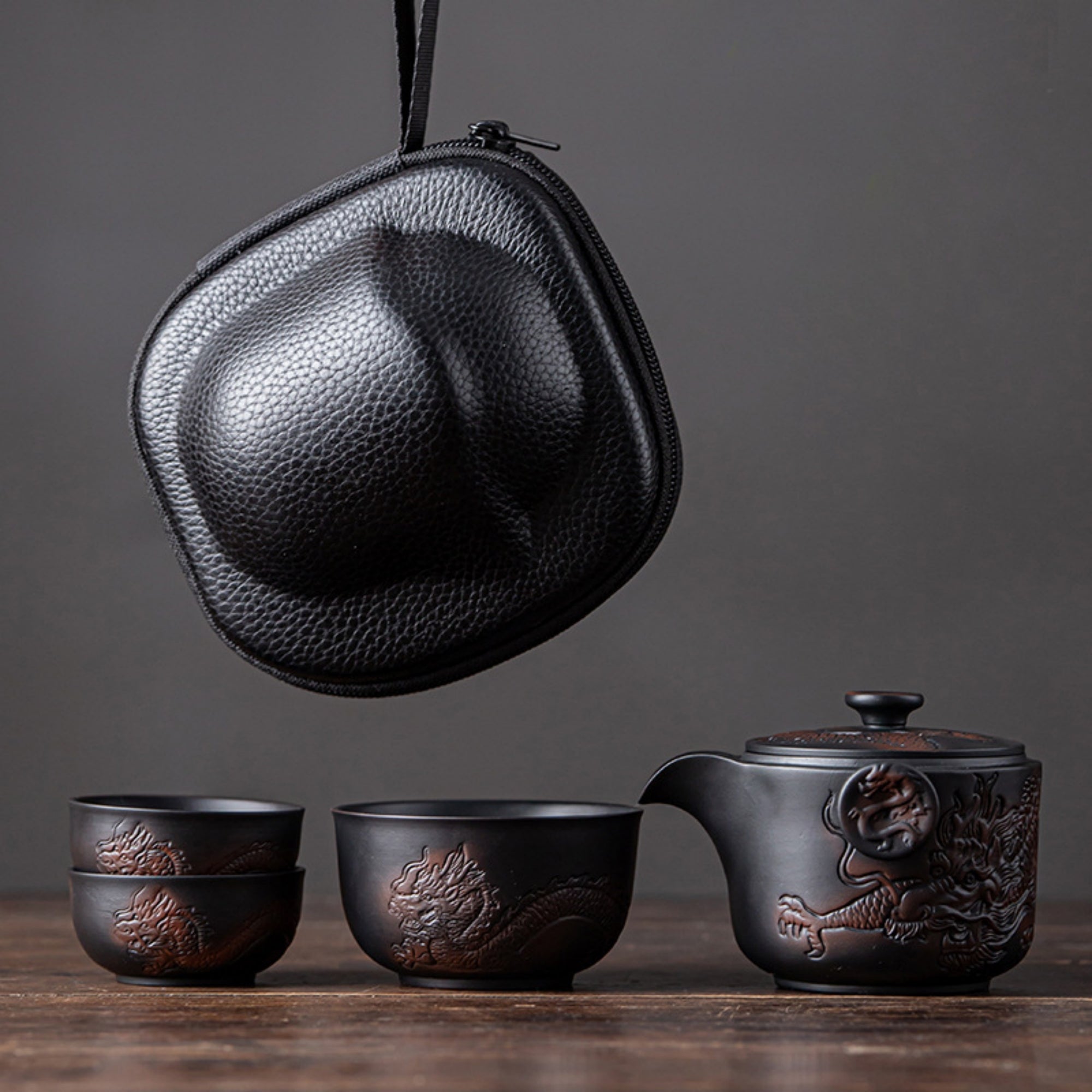 Eastern Dragon Pattern Purple Pottery Tea Set