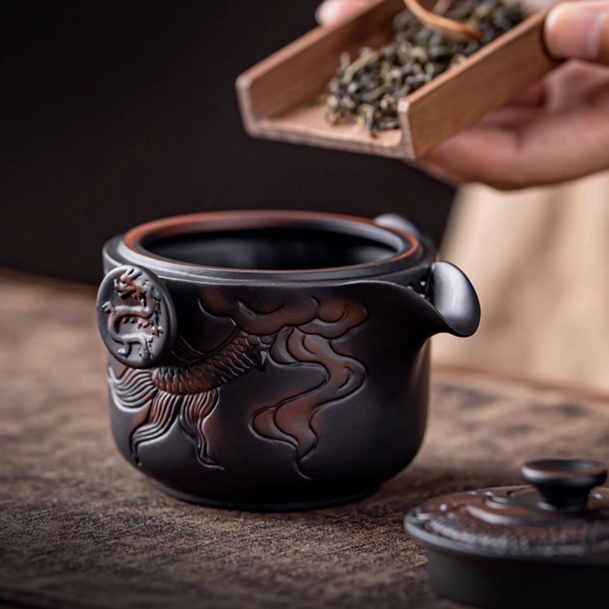Eastern Dragon Pattern Purple Pottery Tea Set