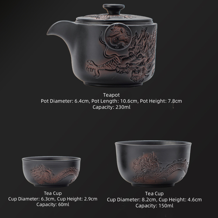 Eastern Dragon Pattern Purple Pottery Tea Set