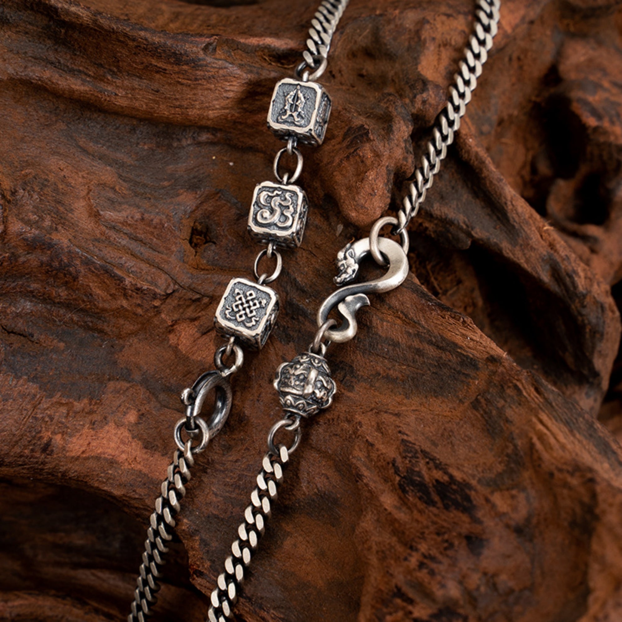 Eight Auspicious Symbols Sterling Silver Tibetan Buddhist Necklace