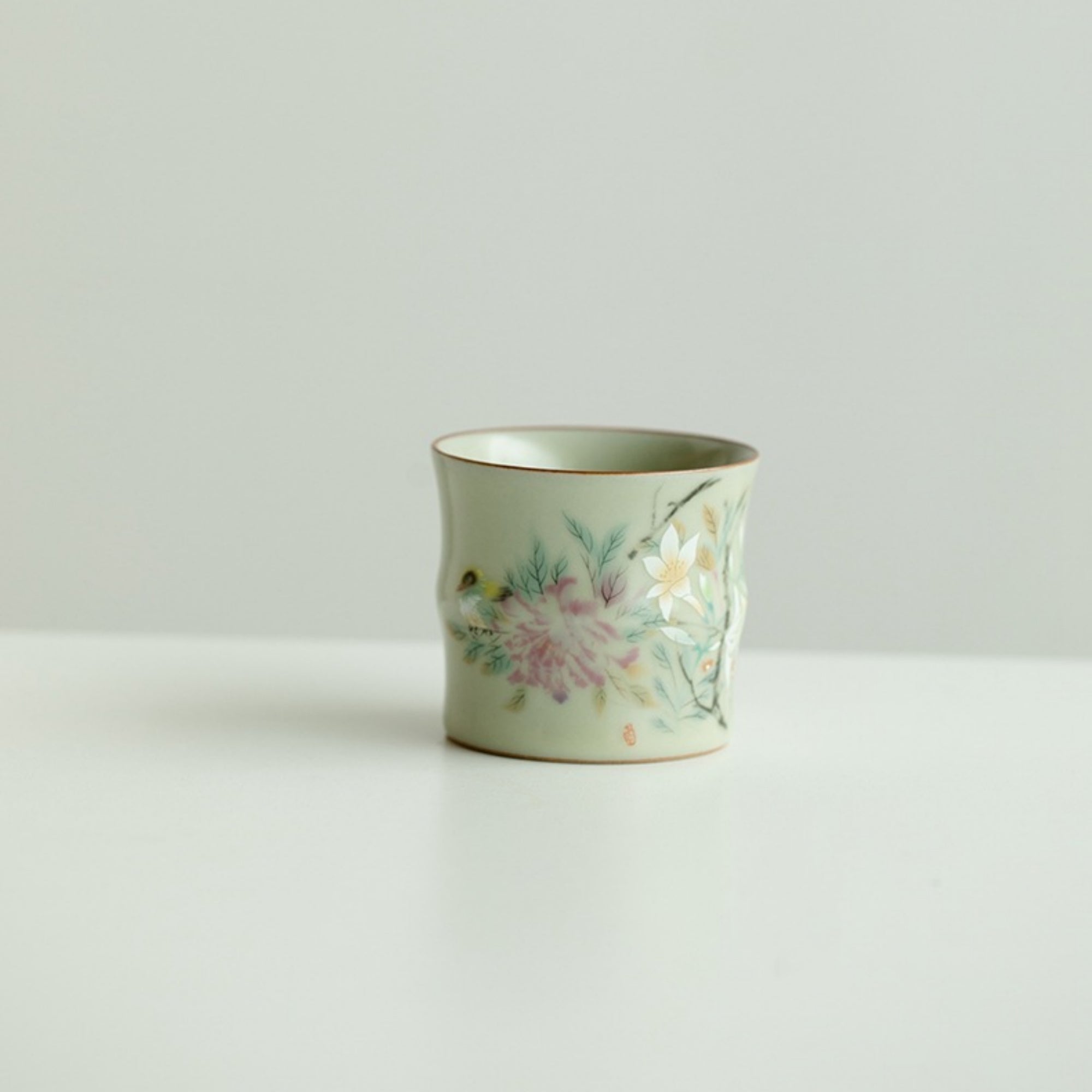 QiLing Aura Handmade Bamboo-Shaped Ru Kiln Ceramic Tea Cup