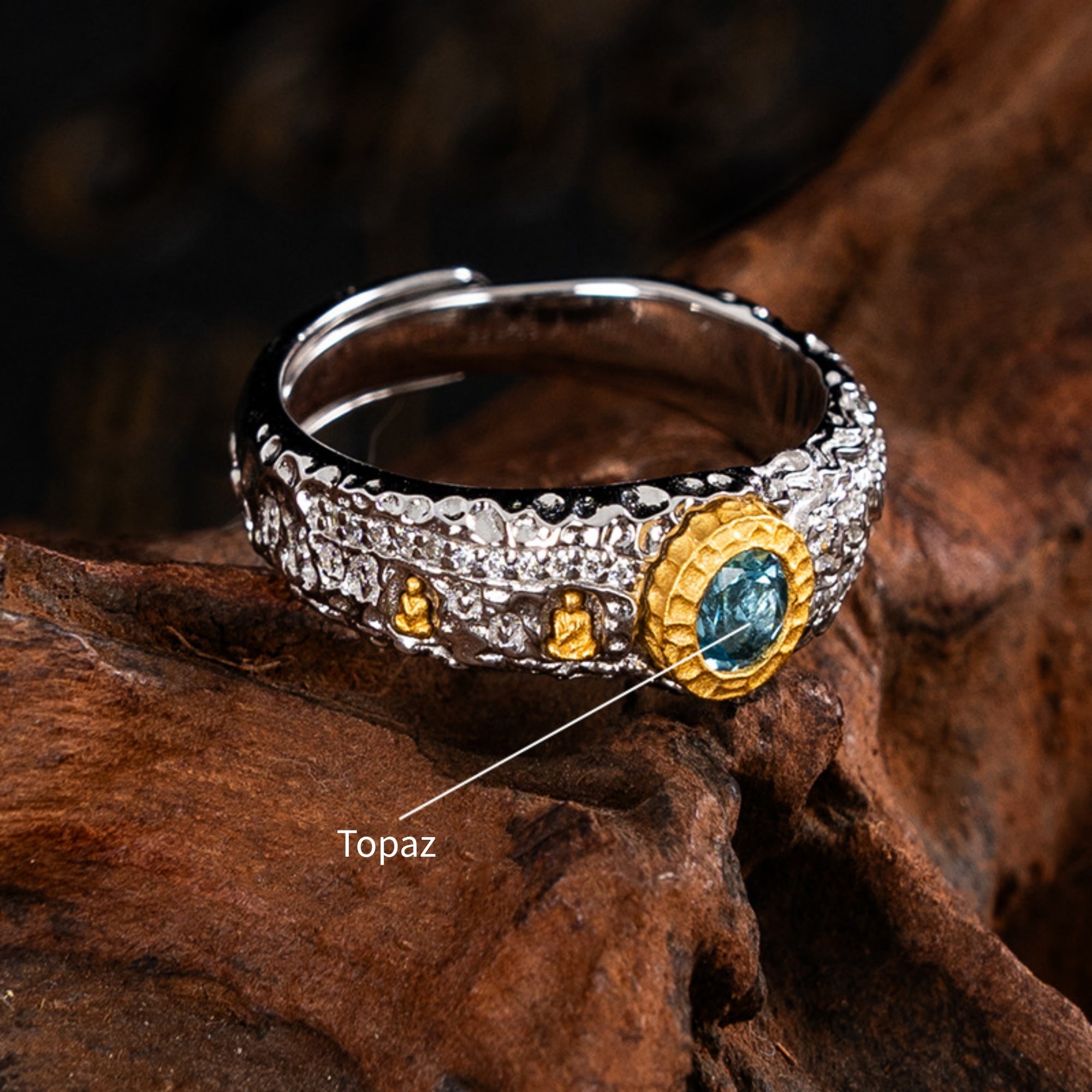 Gemstone Stupa Sterling Silver Tibetan Buddhist Ring