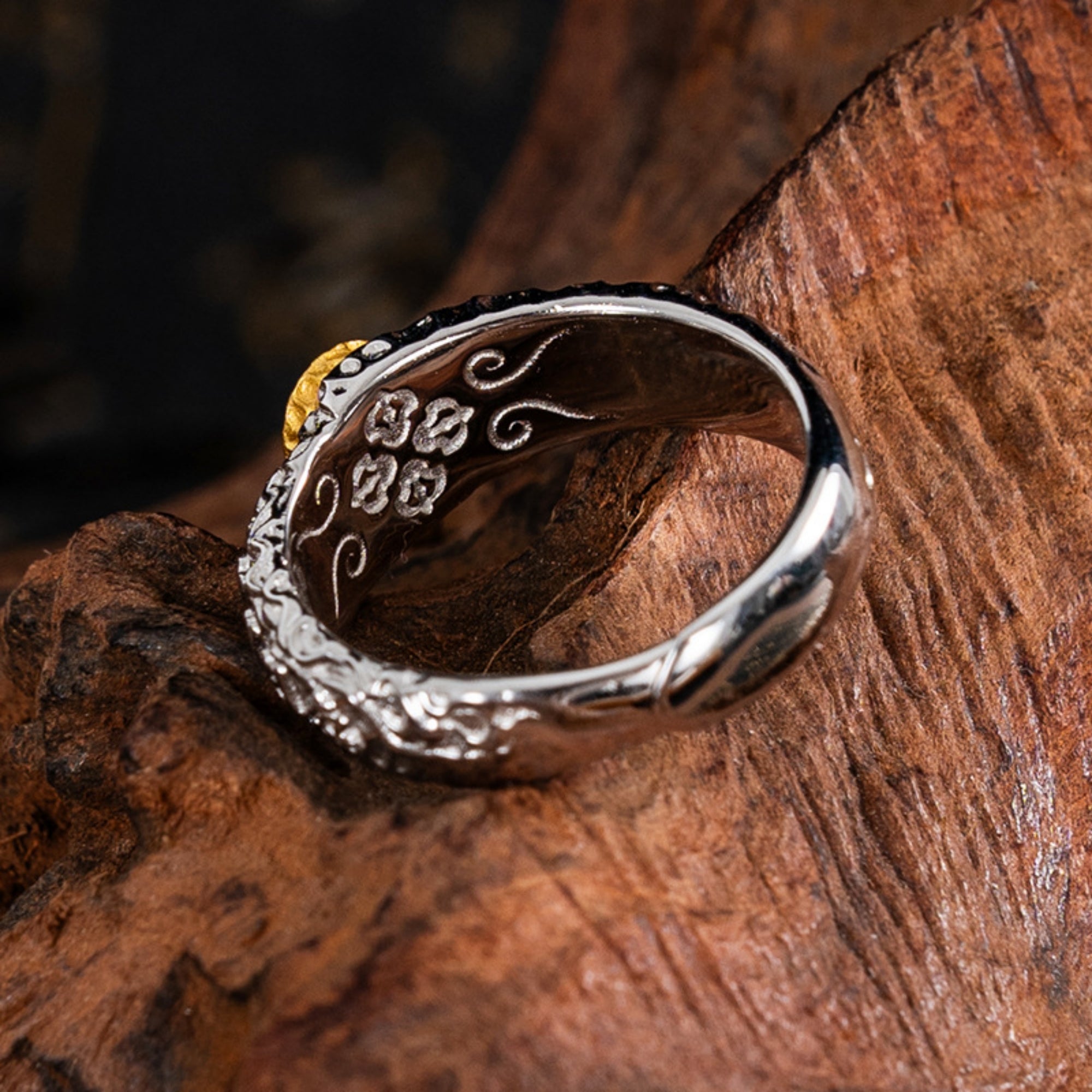 Gemstone Stupa Sterling Silver Tibetan Buddhist Ring