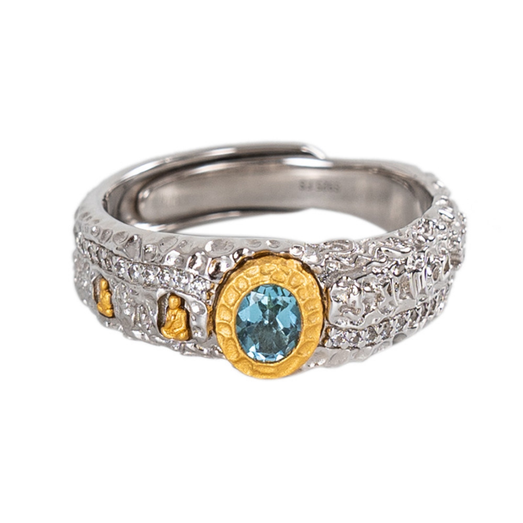 Gemstone Stupa Sterling Silver Tibetan Buddhist Ring