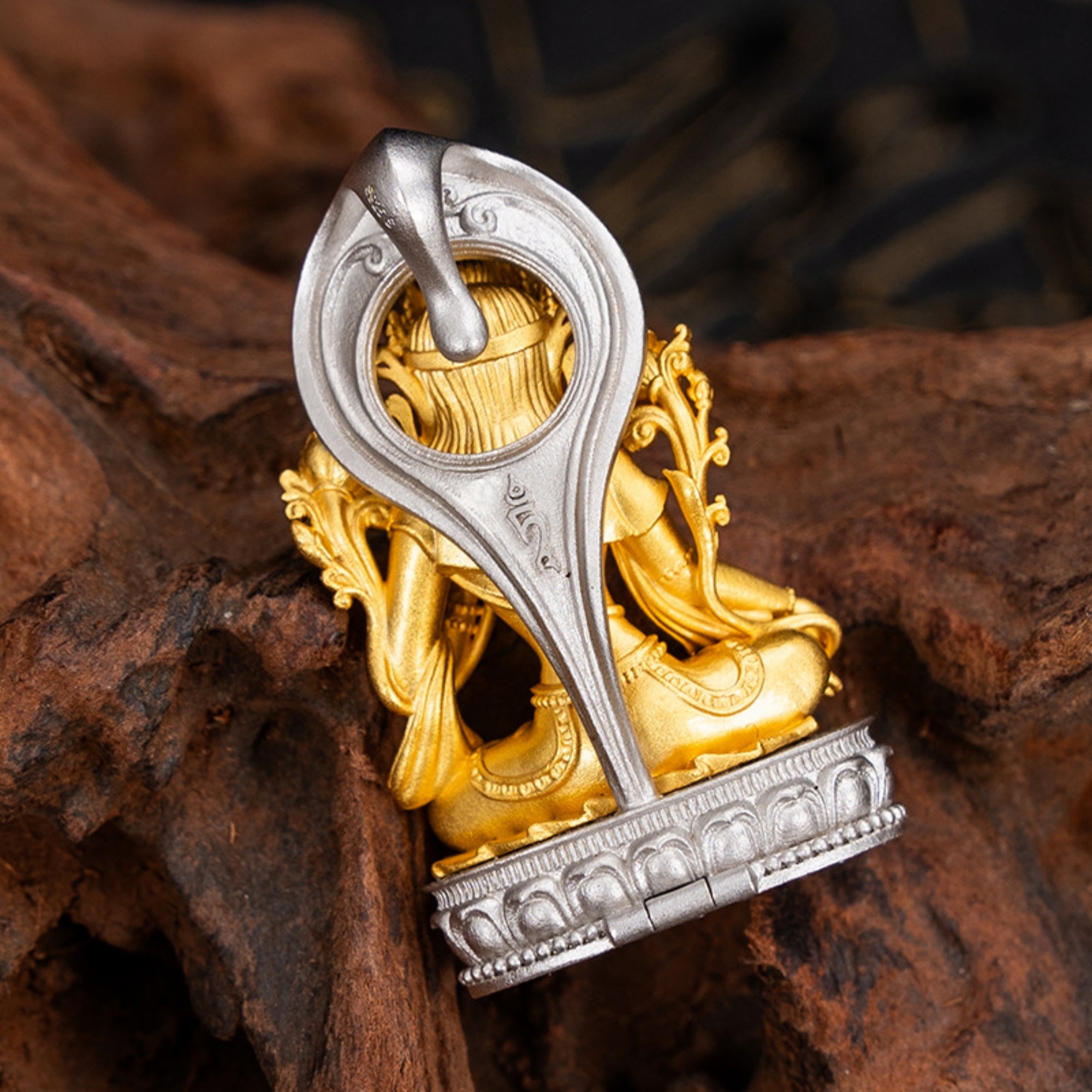 Green Tara Enameled Sterling Silver Hollow Amulet Pendant