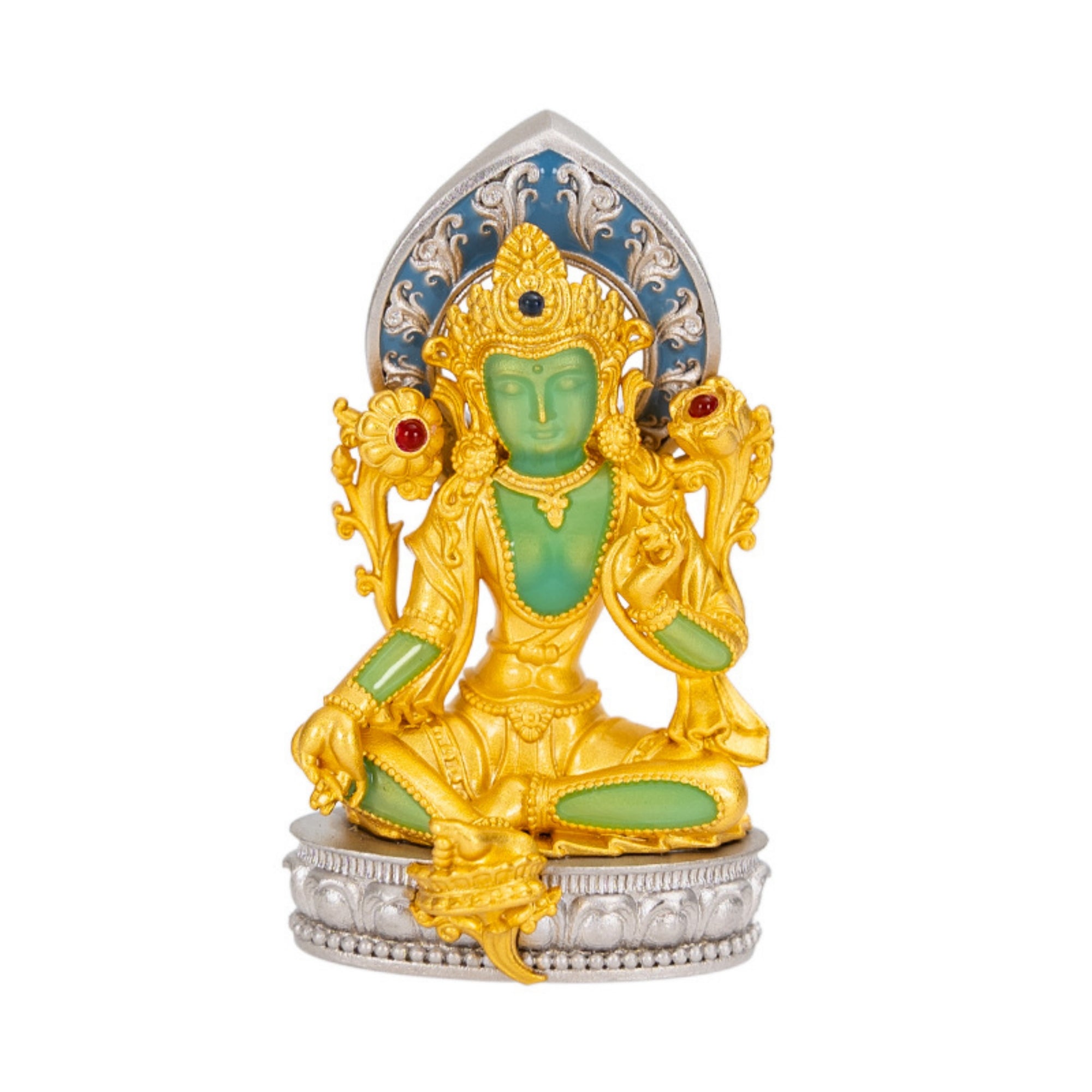 Green Tara Enameled Sterling Silver Hollow Amulet Pendant