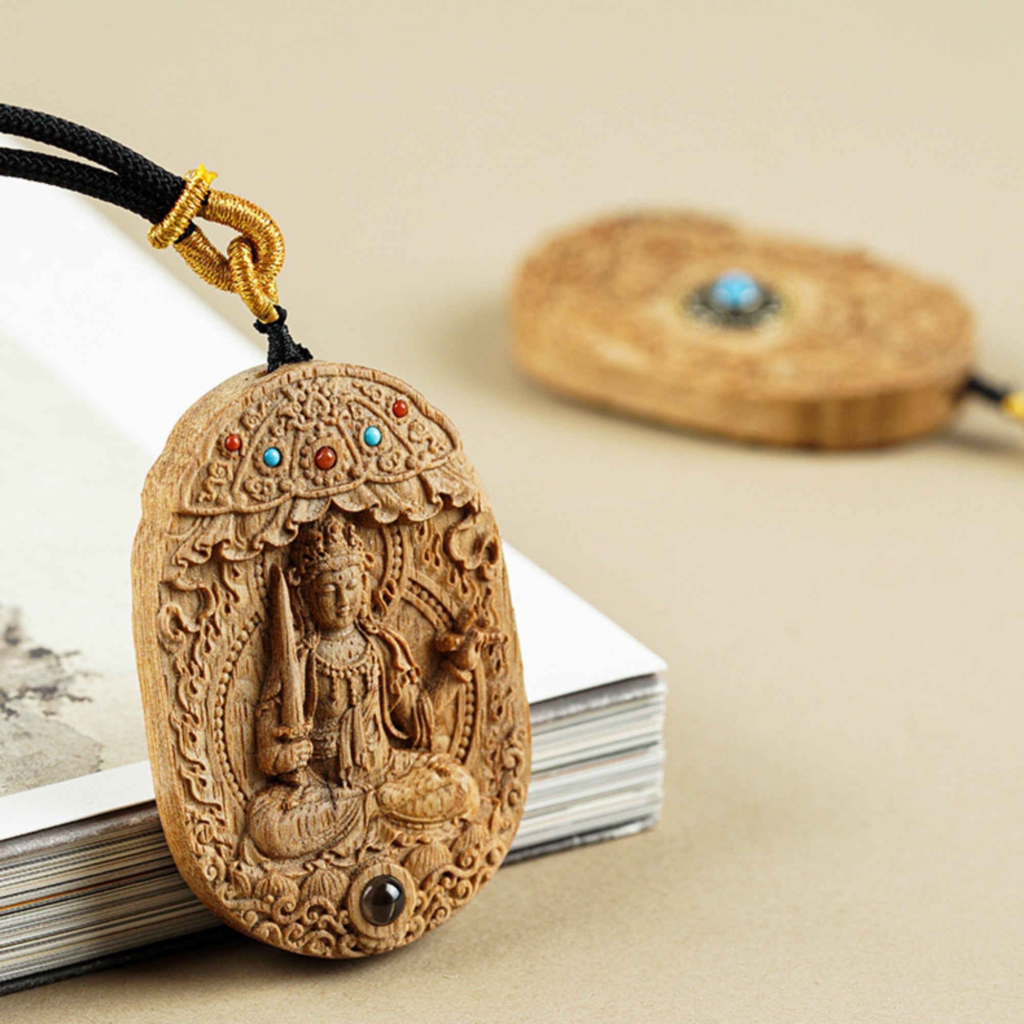Hand-Carved Agarwood Personal Guardian Buddha Pendant Necklace