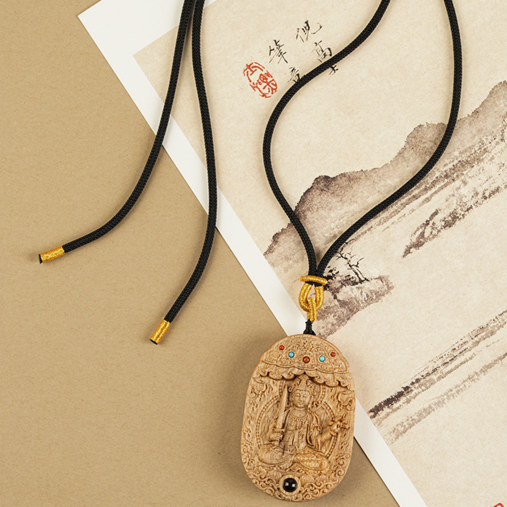 Hand-Carved Agarwood Personal Guardian Buddha Pendant Necklace