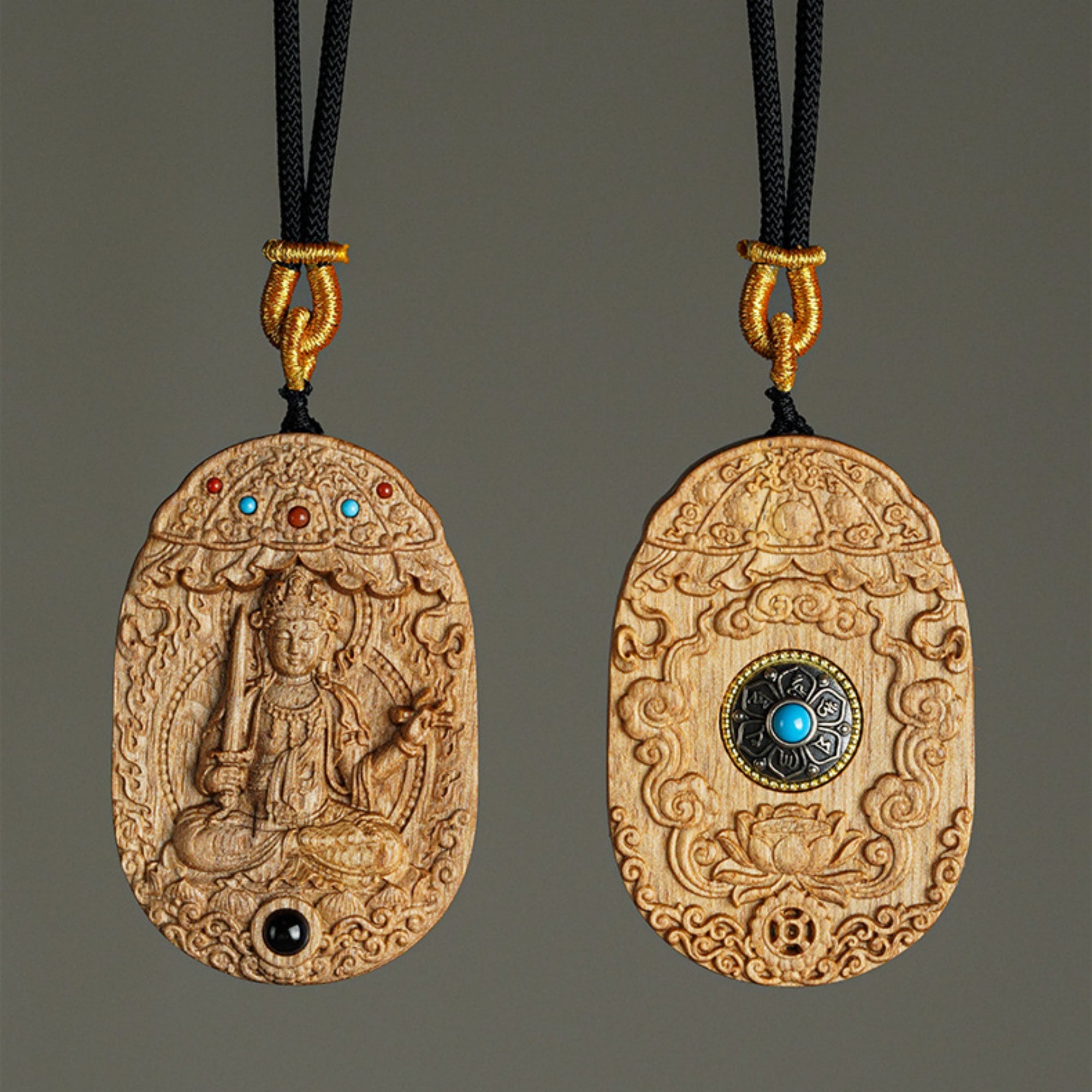 Hand-Carved Agarwood Personal Guardian Buddha Pendant Necklace